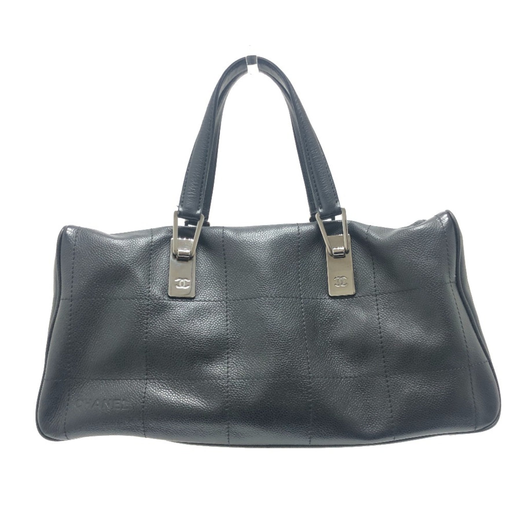 CHANEL Chocolate Bar Mini Boston Bag Handbag Back Soft Caviar Skin