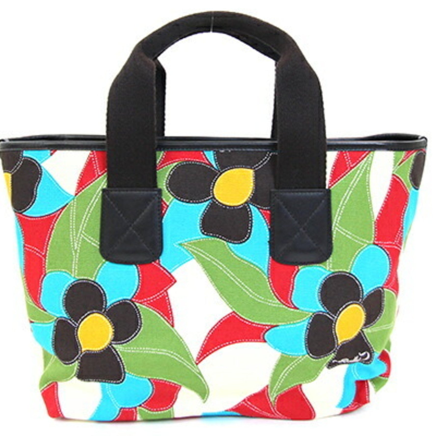 BALLY Handbag Dark Brown Multicolor Canvas Leather Tote Bag Flower