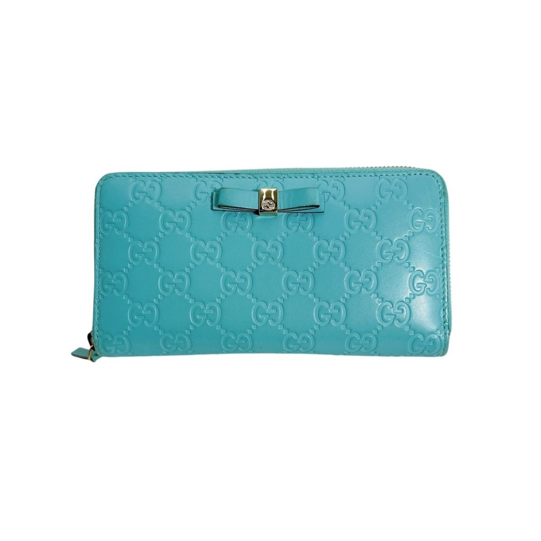 GUCCI Long Wallet Round Guccissima GG Leather Light Blue