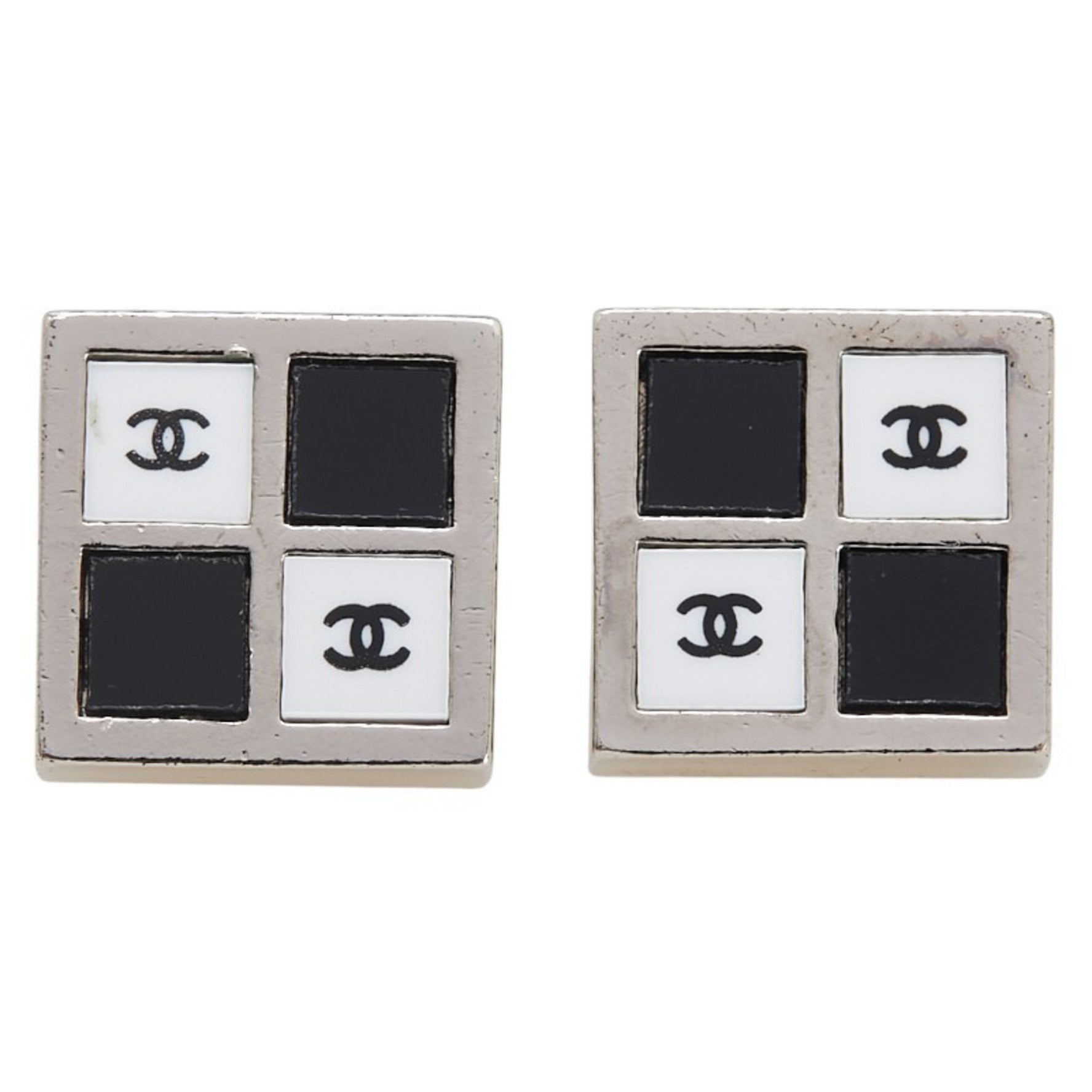 CHANEL Coco Mark Square Earrings in Silver Metal