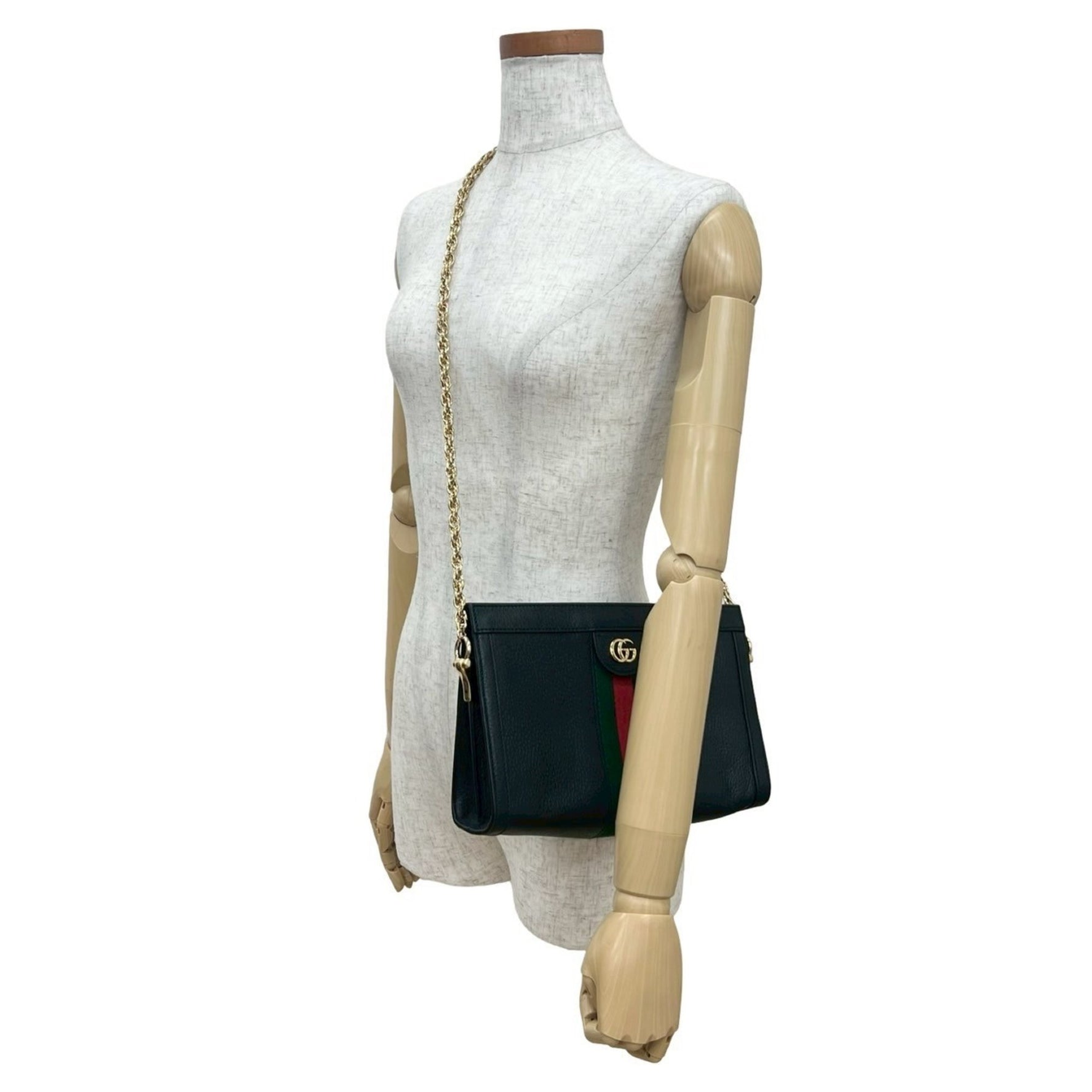GUCCI Ophidia Sherry Line GG Logo Hardware Leather Chain Shoulder Bag Pochette Black