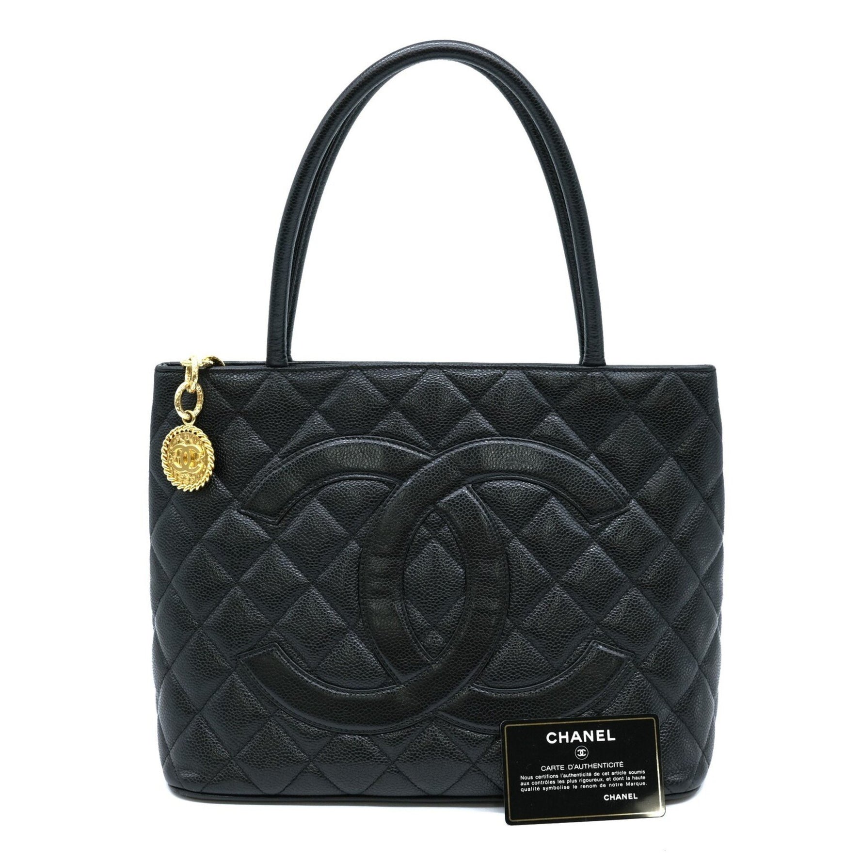 CHANEL Caviar Skin Reproduction Tote Bag Handbag Card Included Coco Mark