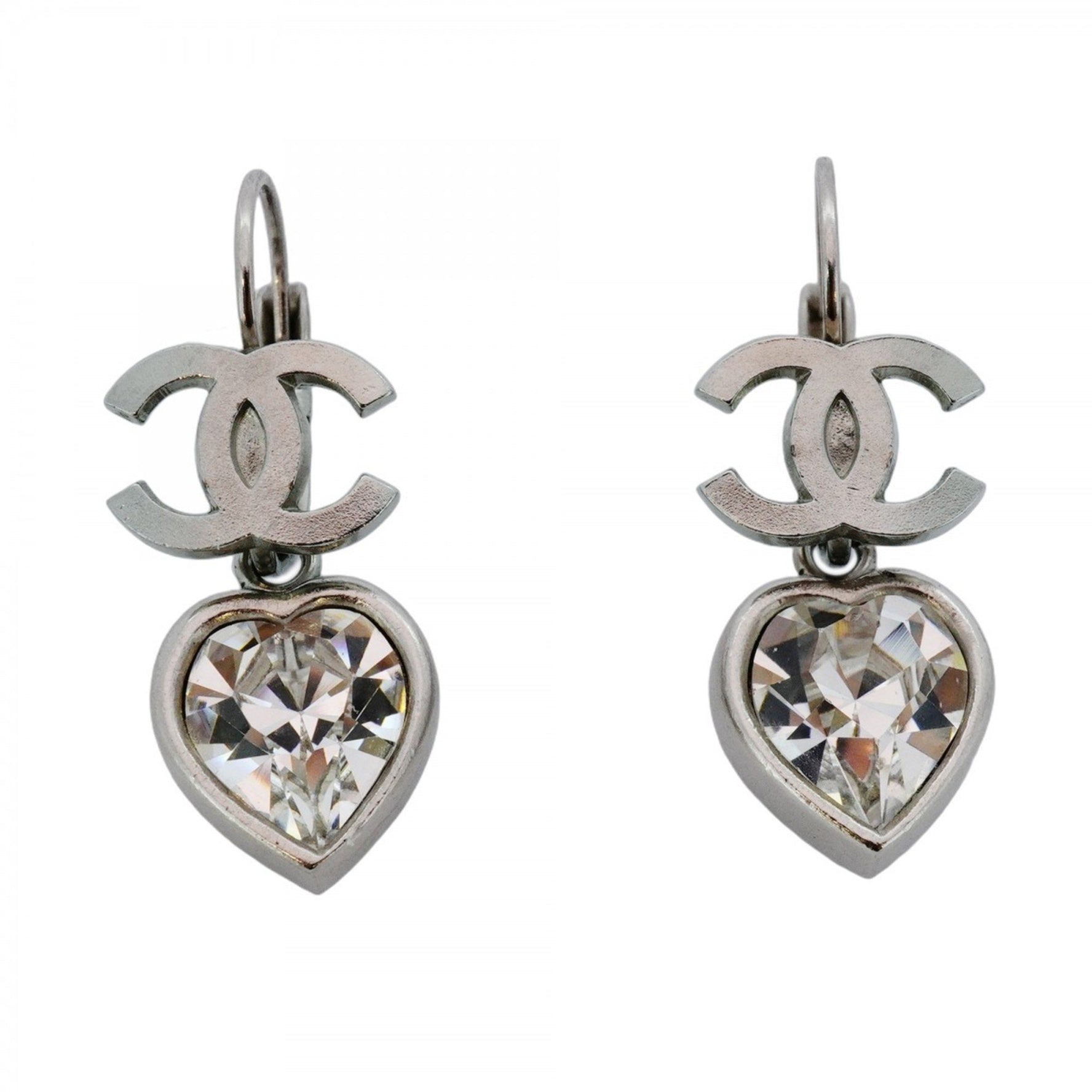 Chanel Coco Mark Heart Motif Metal Rhinestone Earrings