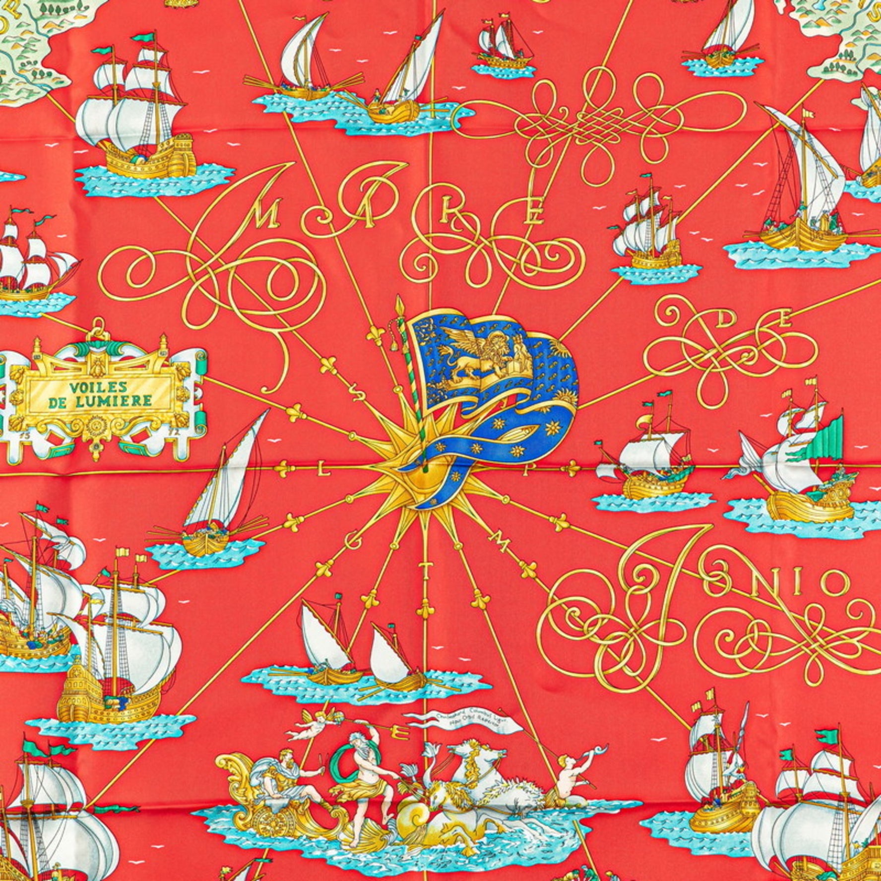 Hermes Hermès Carré 90 "Voiles de Lumière" Scarf, Red, Gold, and Multicolor Silk