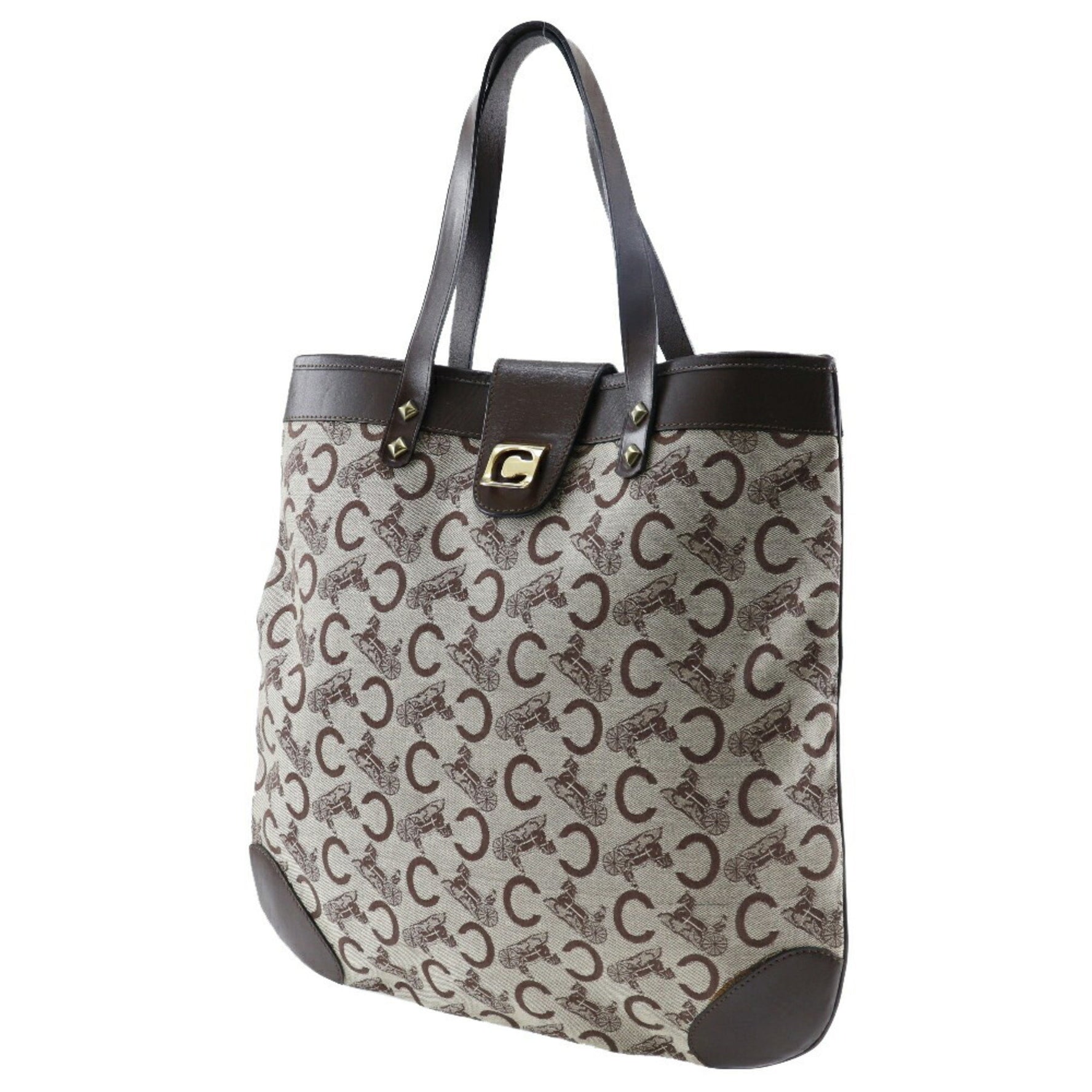 CELINE C Macadam Tote Bag Canvas Made in France Shoulder Handbag Open Ladies