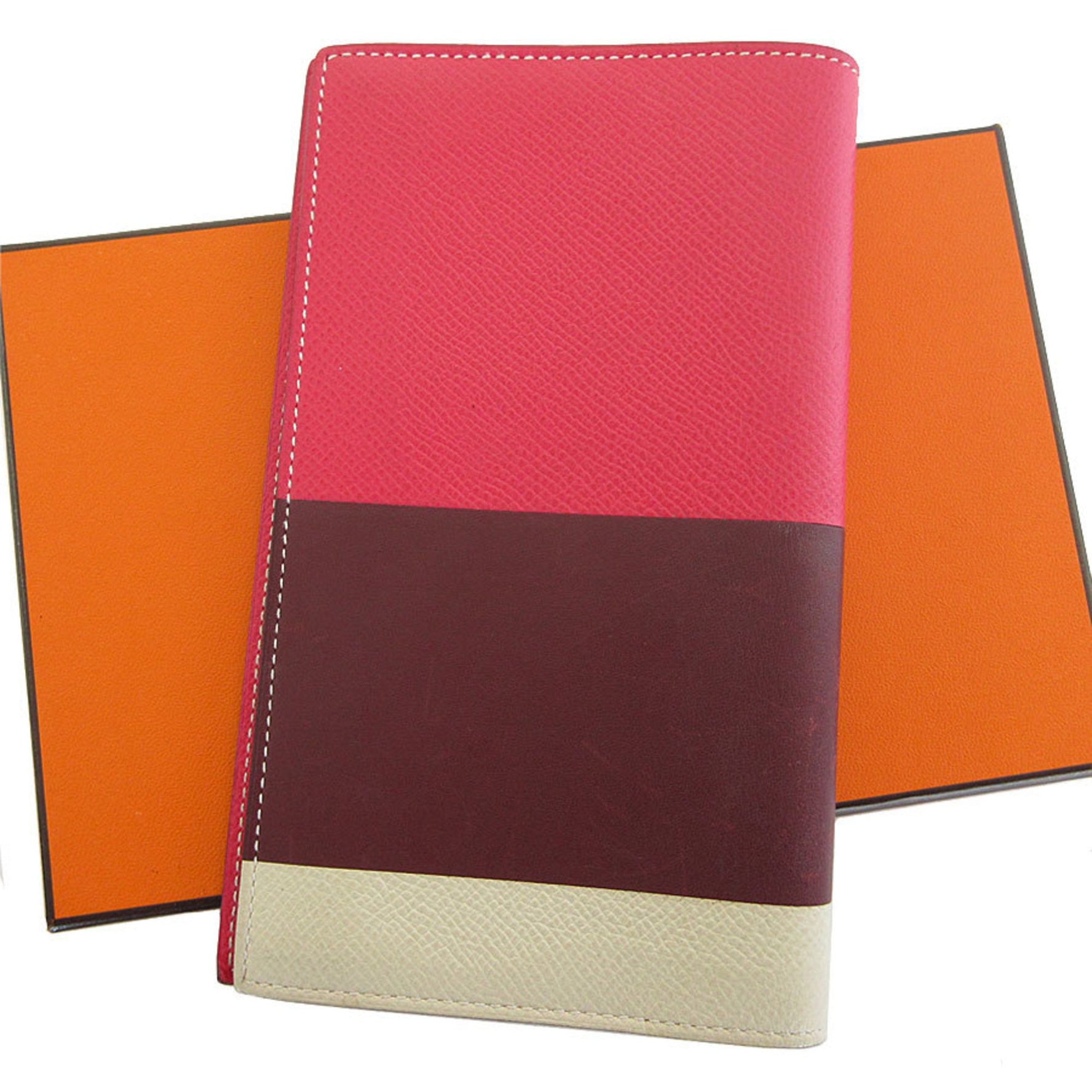 Hermes Notebook Cover Leather Magenta Bordeaux Off-White