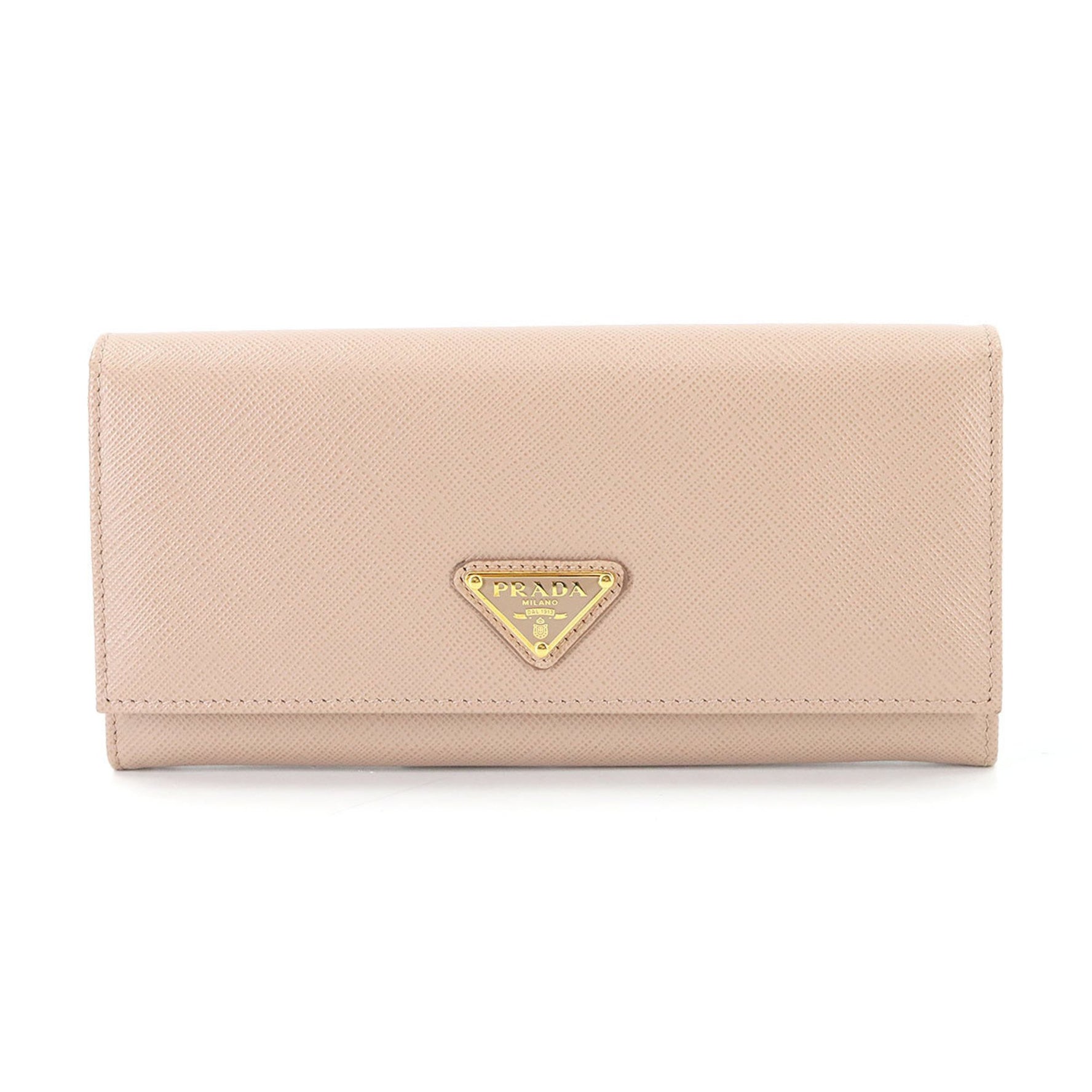 Prada Saffiano Bifold Long Wallet in Pink Beige Leather with Gold Hardware, 1MH132