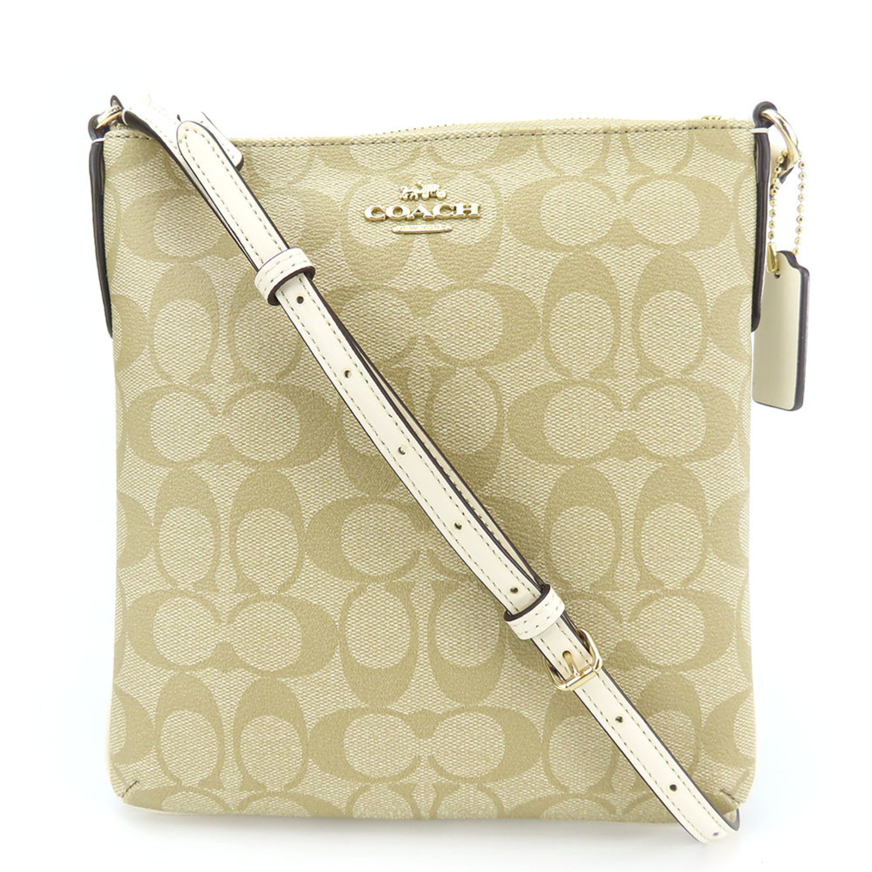 Coach Shoulder Bag Signature Leather Beige Off-White