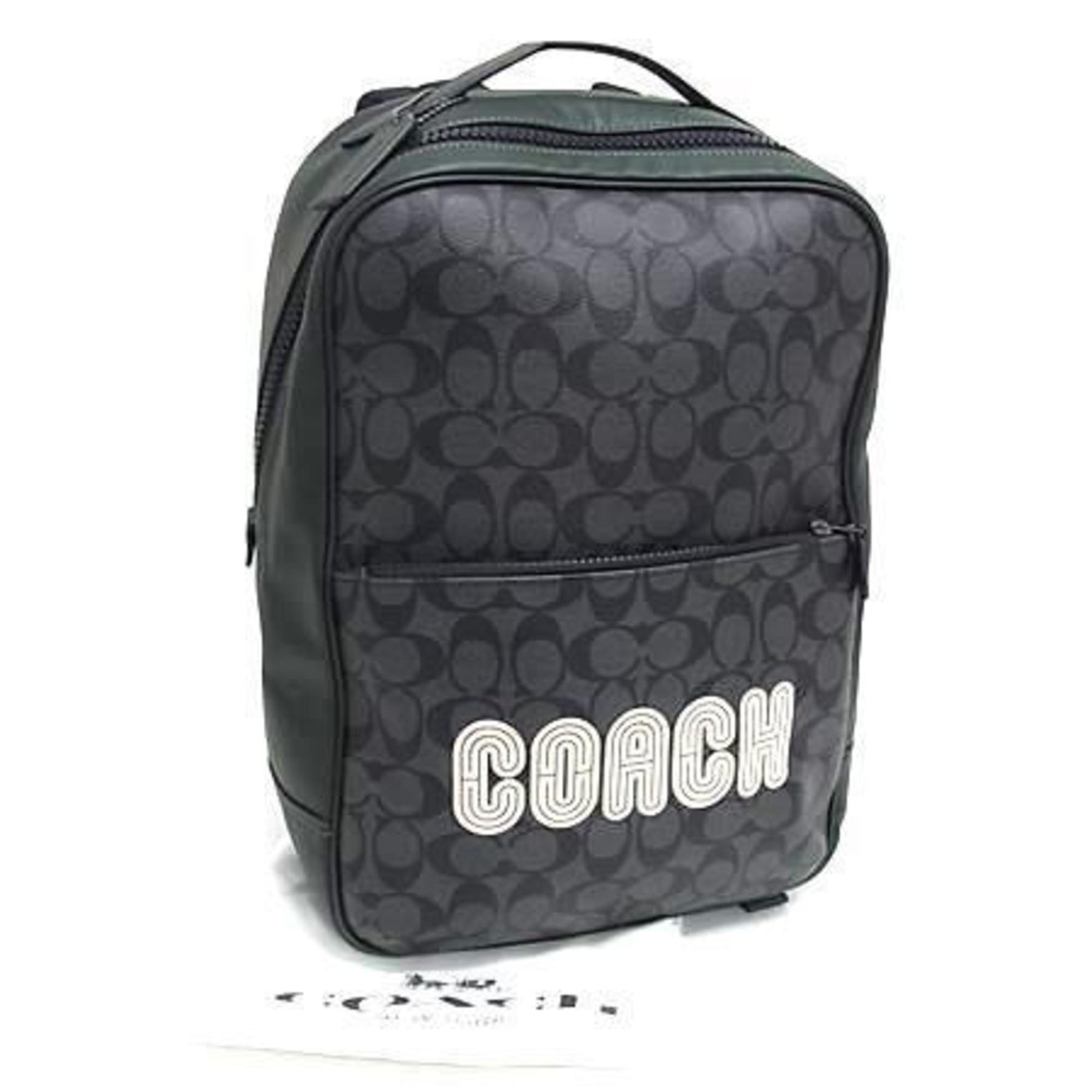 COACH Signature Backpack Gray and Green Leather Men's