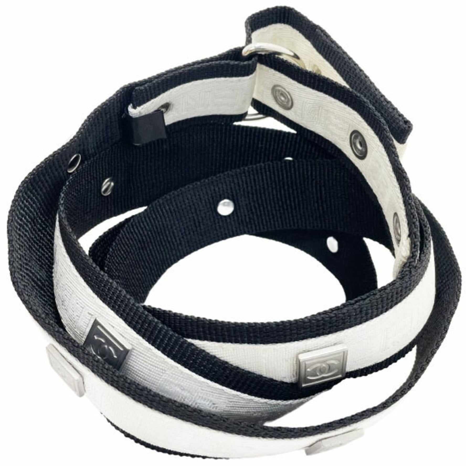 Chanel Belt Sport Line Coco Mark Double Nylon Ivory White Black CC