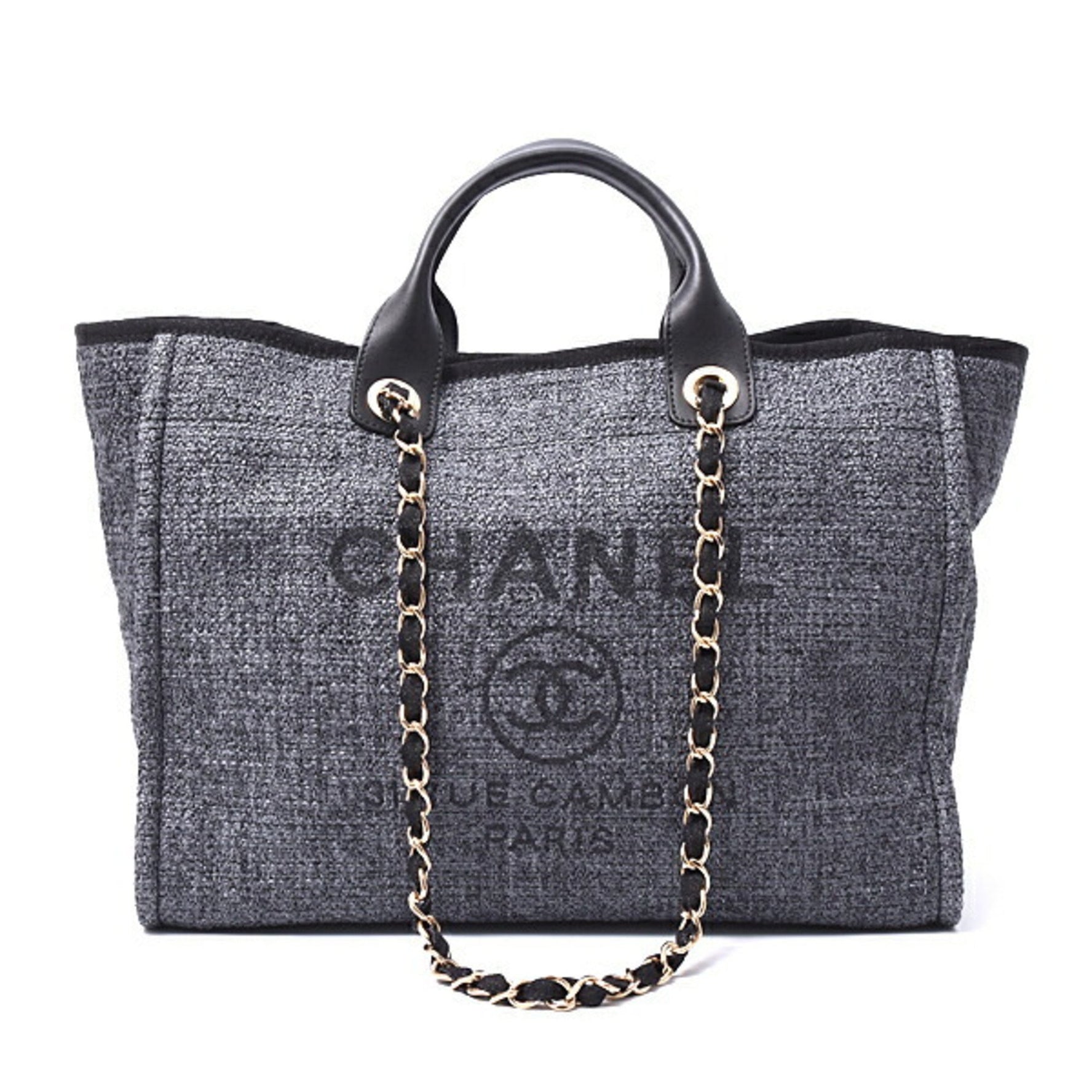 CHANEL Deauville Chain Tote Bag Shoulder Raffia Grey 27 Series