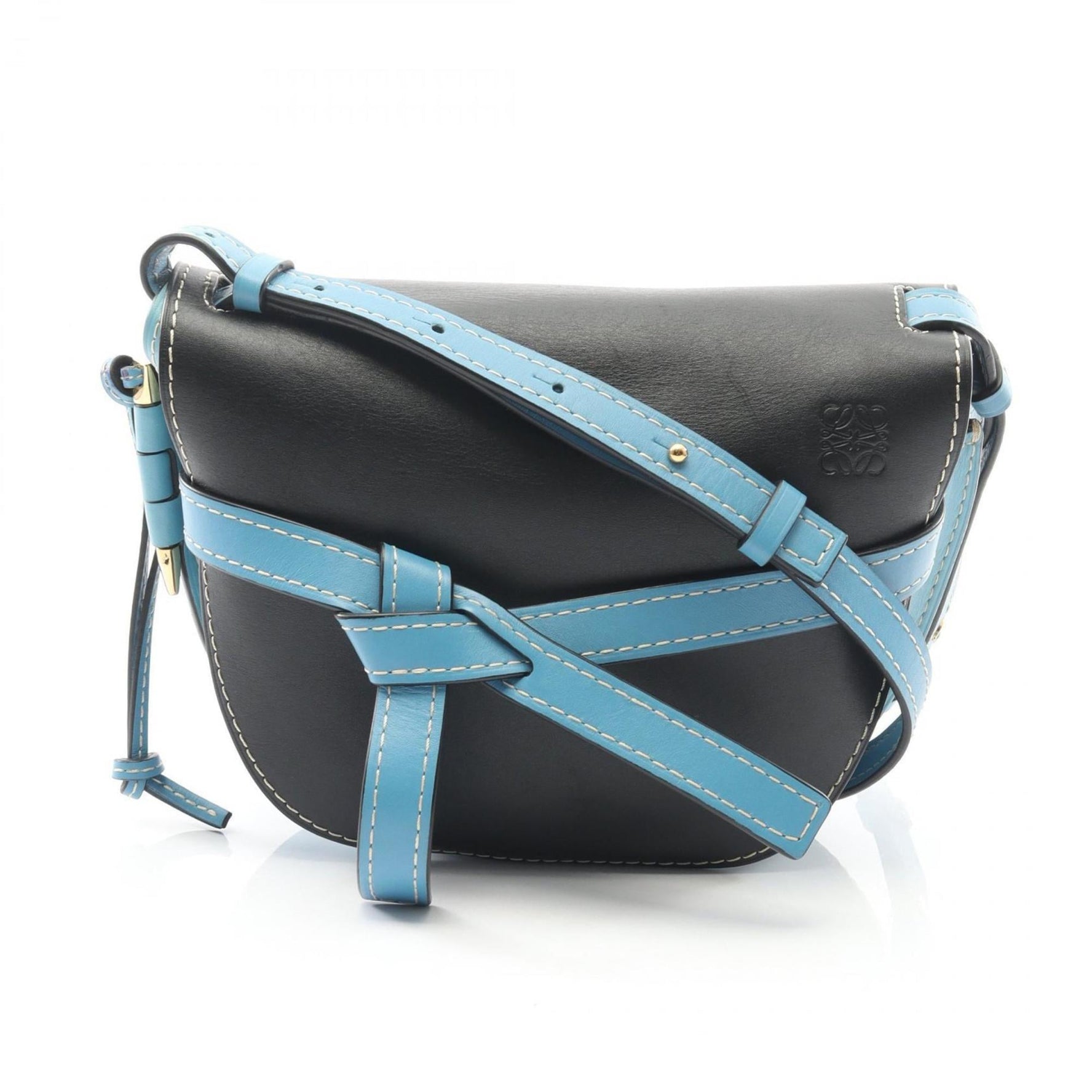 LOEWE GATE BAG Small Shoulder Bag Leather Blue Black