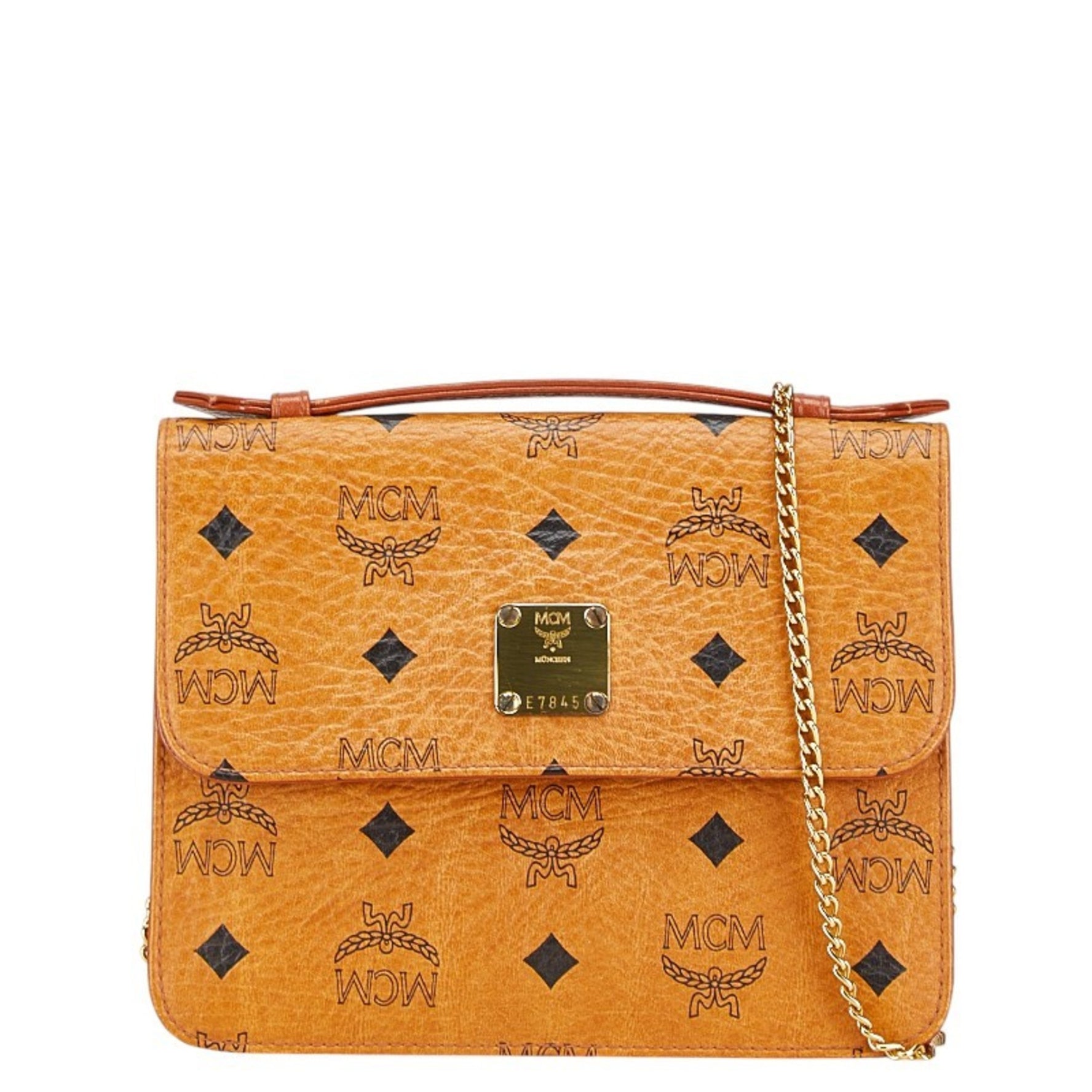 MCM Visetos Glam Chain Shoulder Bag, Brown, PVC