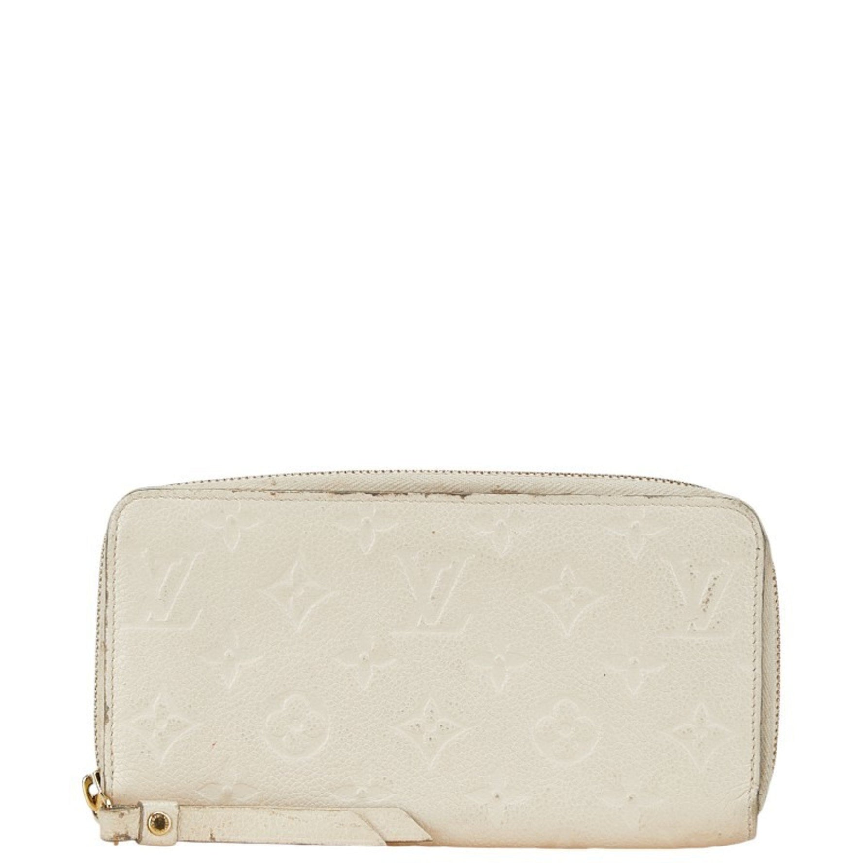Louis Vuitton Monogram Empreinte Zippy Wallet Round Long Neige White Leather