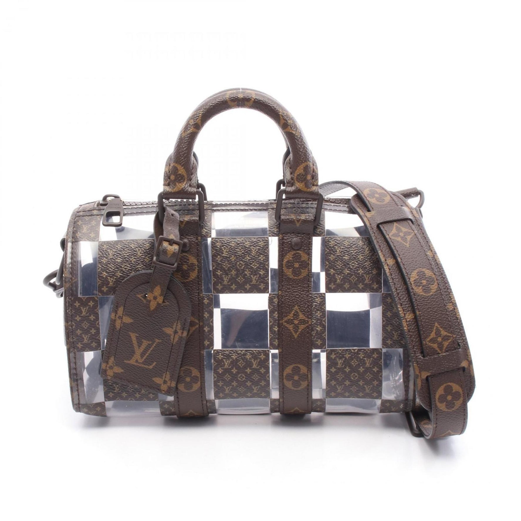 Louis Vuitton Keepall Bandouliere 25 Handbag, Coated Canvas, Monogram Chess, Brown/Clear