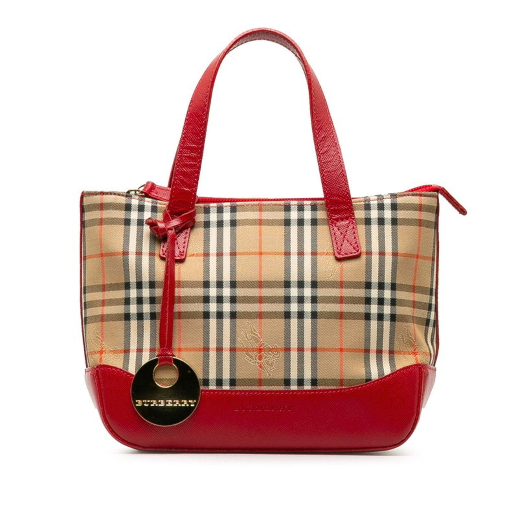 Burberry Nova Check Shadow Horse Mini Handbag in Beige Multicolor Canvas and Leather.
