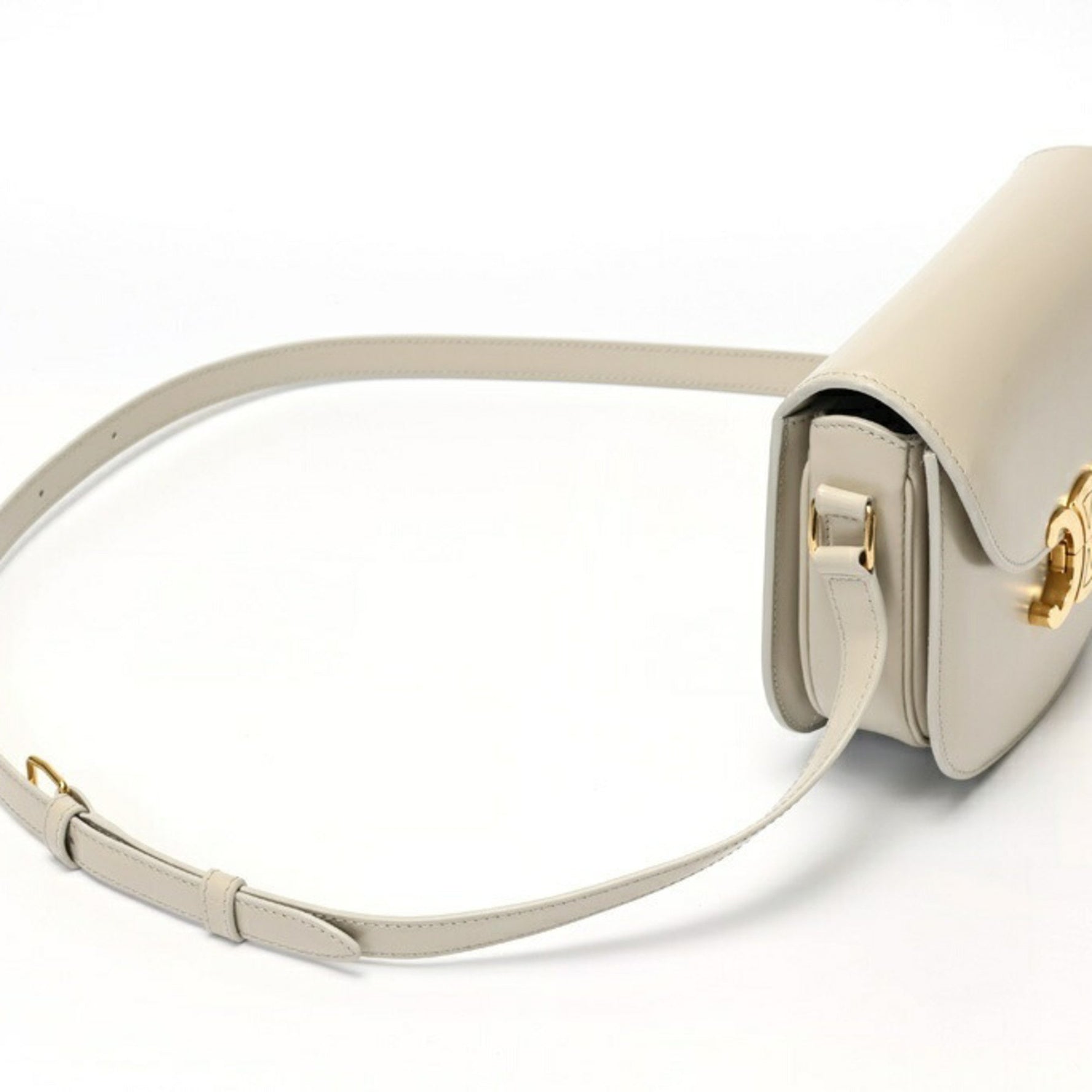 CELINE Teen Besas Qu Triomphe Shoulder Bag Shiny Calfskin Light Grey