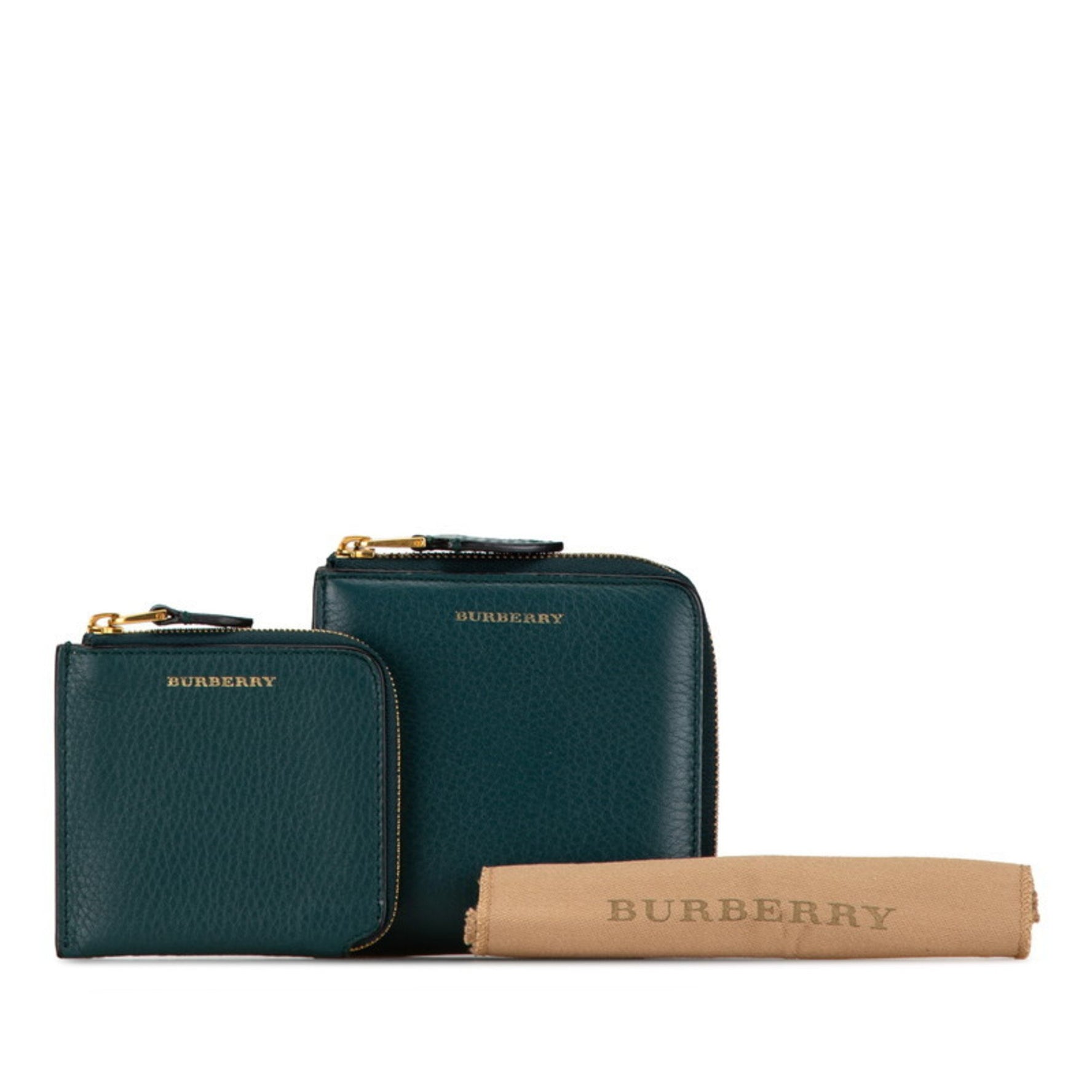 Burberry Round Compact Wallet Dark Green Leather