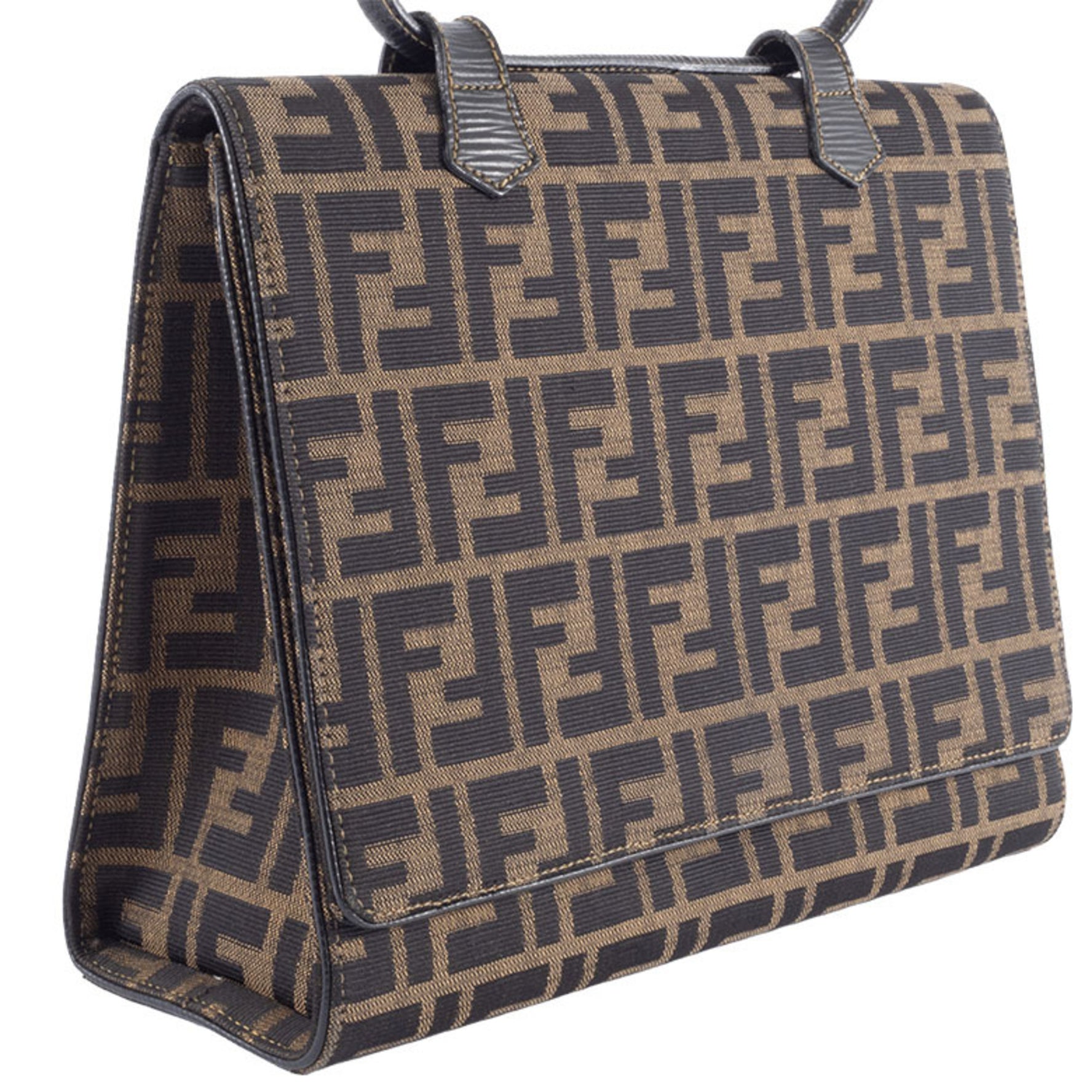 Fendi Zucca Flap Handbag Canvas | Leather Beige Black