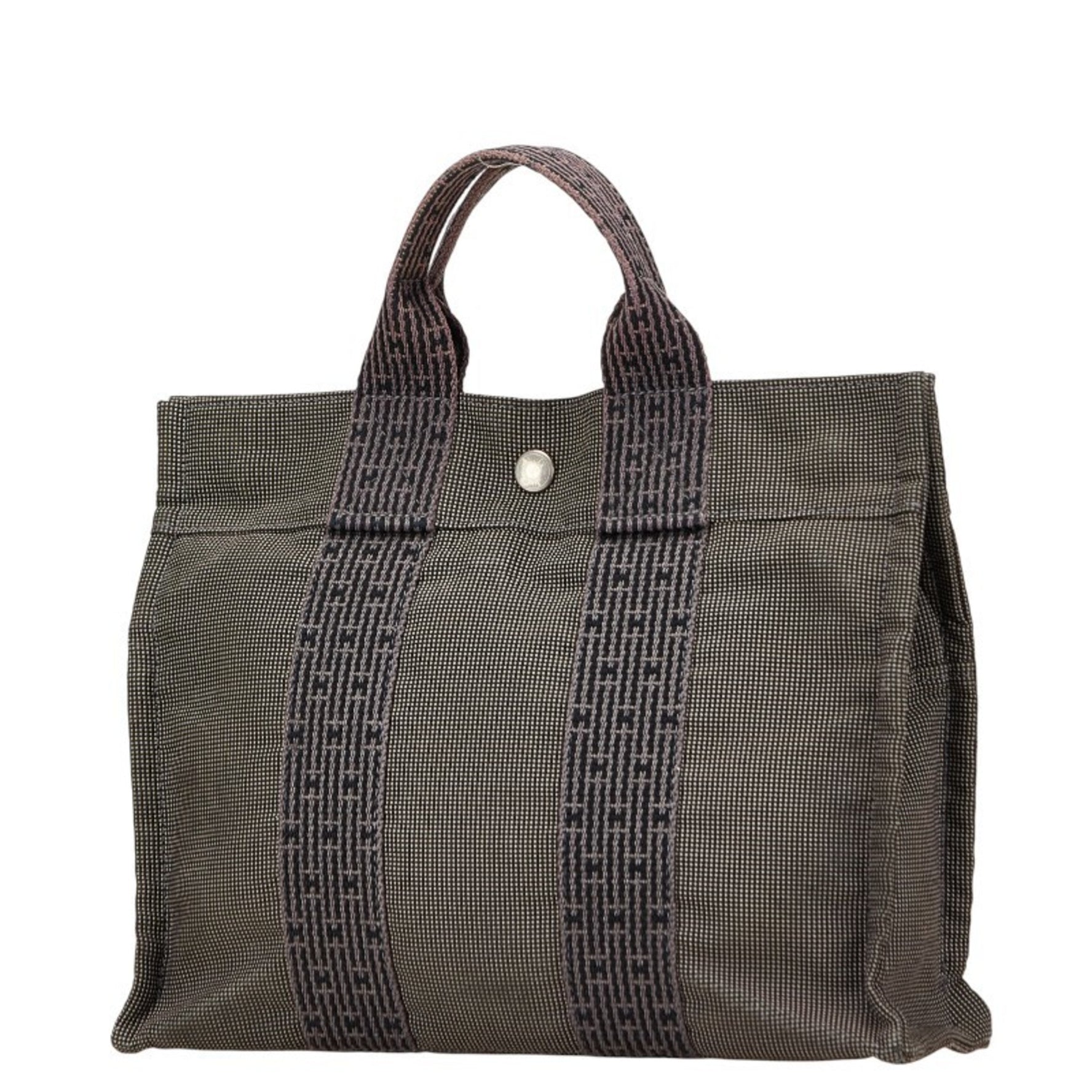 Hermès Air Line Tote PM Handbag, Gray/Black Canvas, HERMES