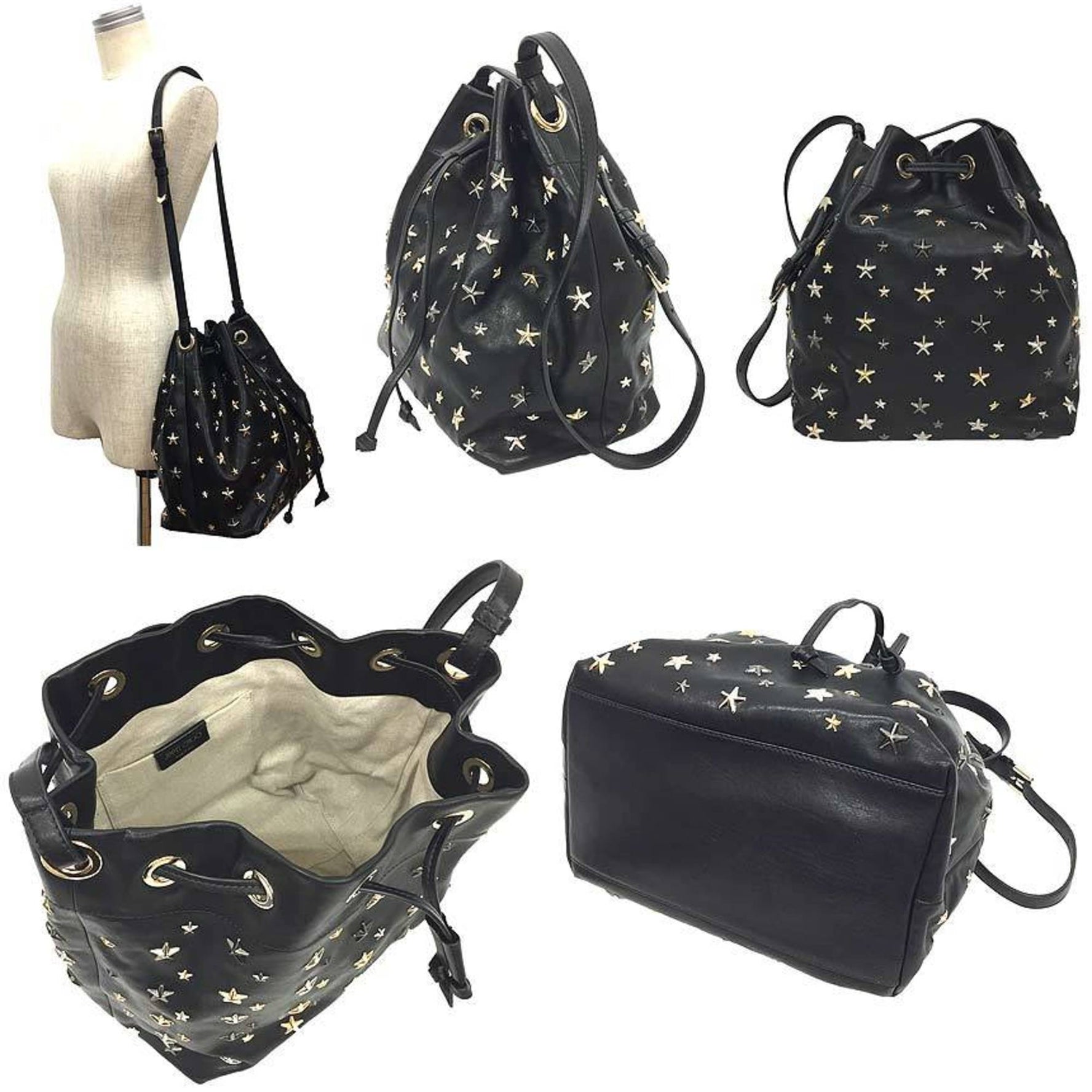 Jimmy Choo JUNO Studded Drawstring Bag Shoulder