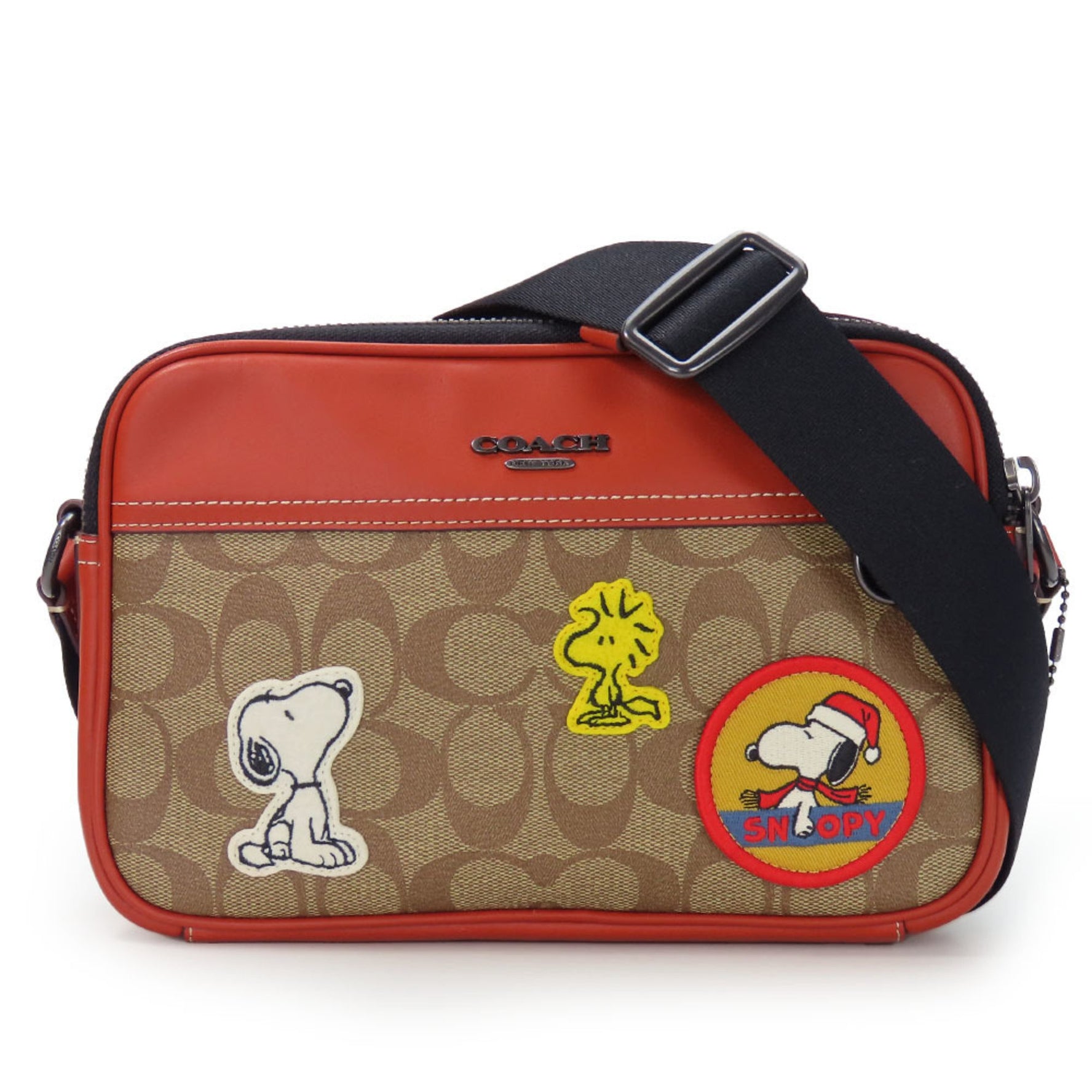 Coach Shoulder Bag Signature Leather Terracotta Peanuts Collaboration Snoopy
