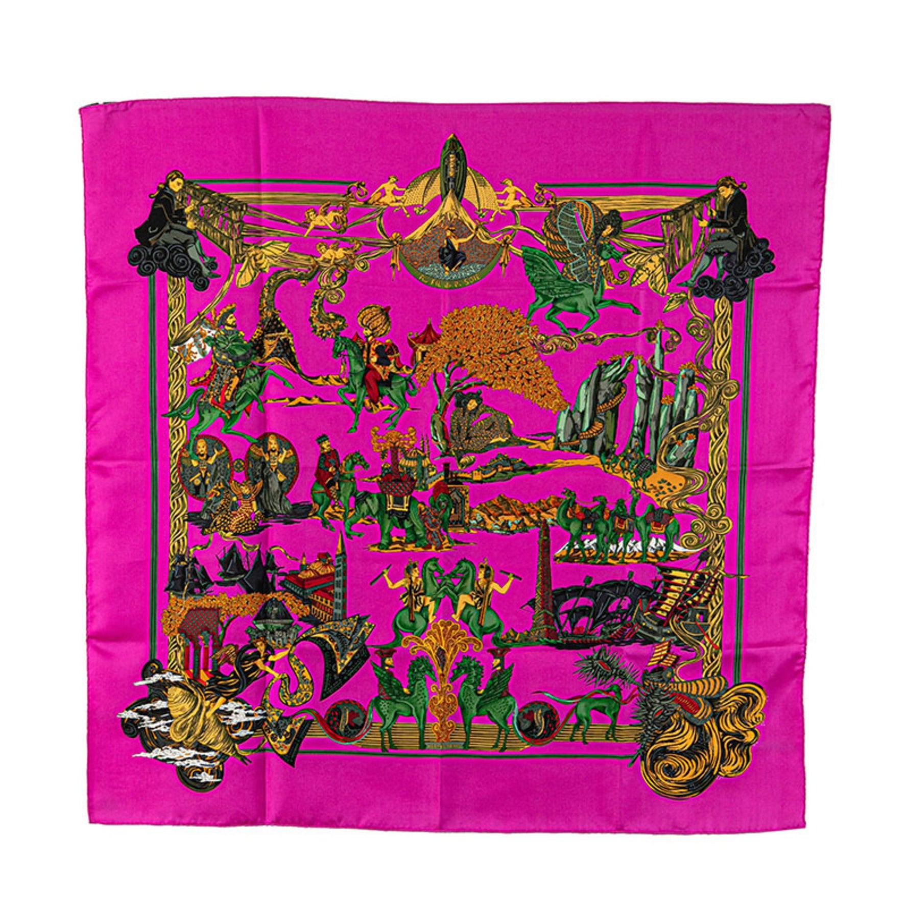 Hermès Carré 90 "Au FIL de la SOIE" Scarf, Pink, Brown, Multicolor, Silk, HERMES