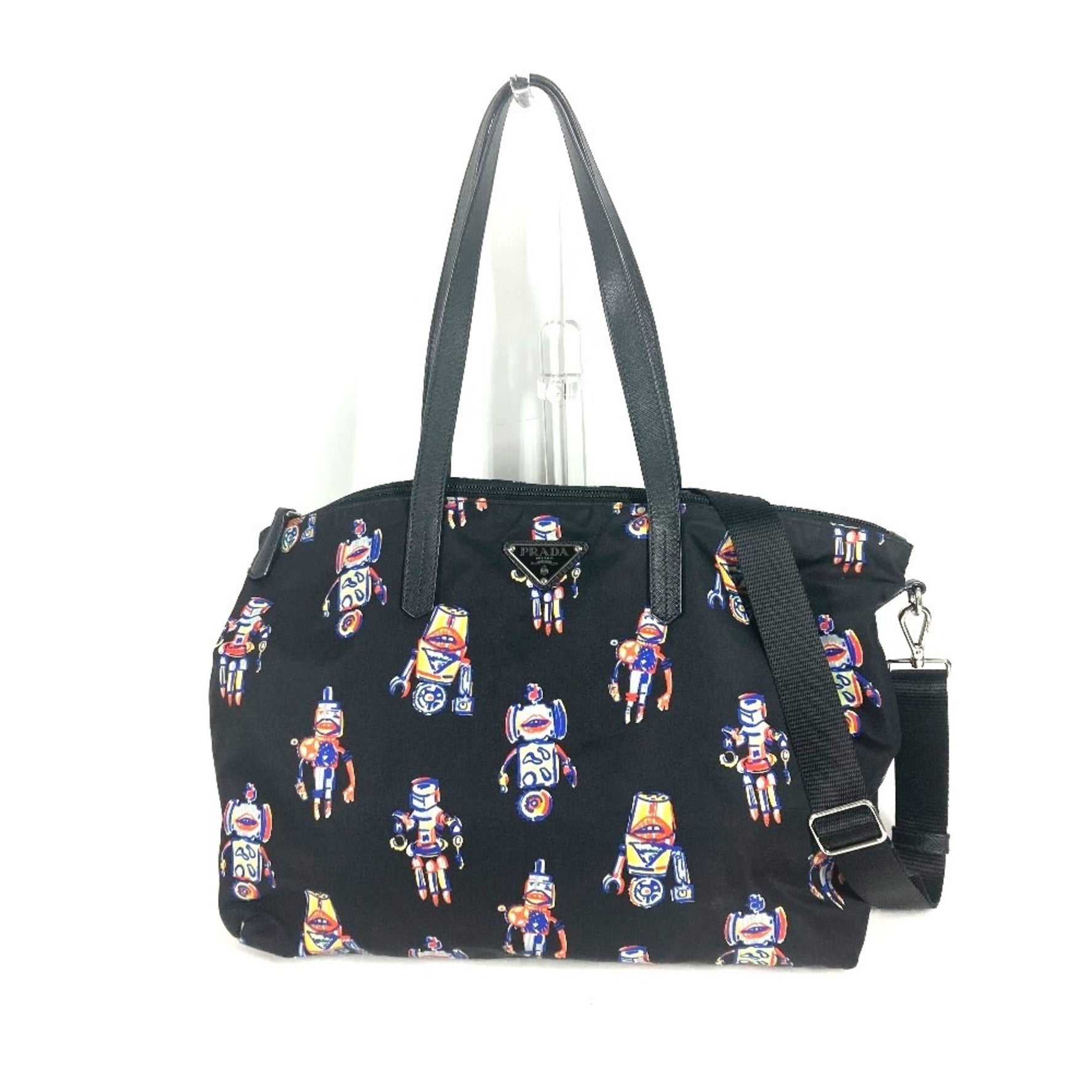 PRADA Shoulder Bag Crossbody Robot Triangle Logo Plate Tote Nylon Men's Black