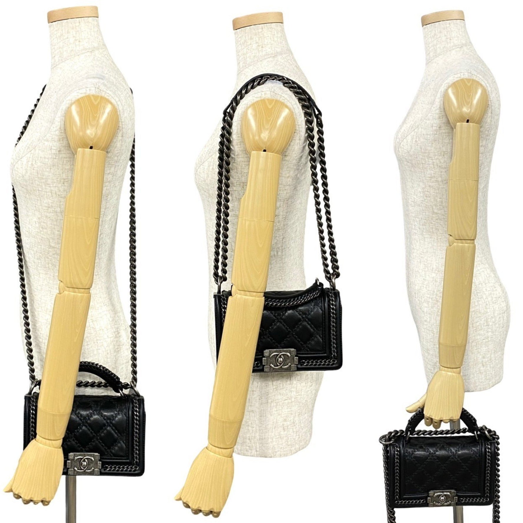 CHANEL Boy Leather Chain Shoulder Bag/Handbag/Semi-Shoulder Bag, 733-2