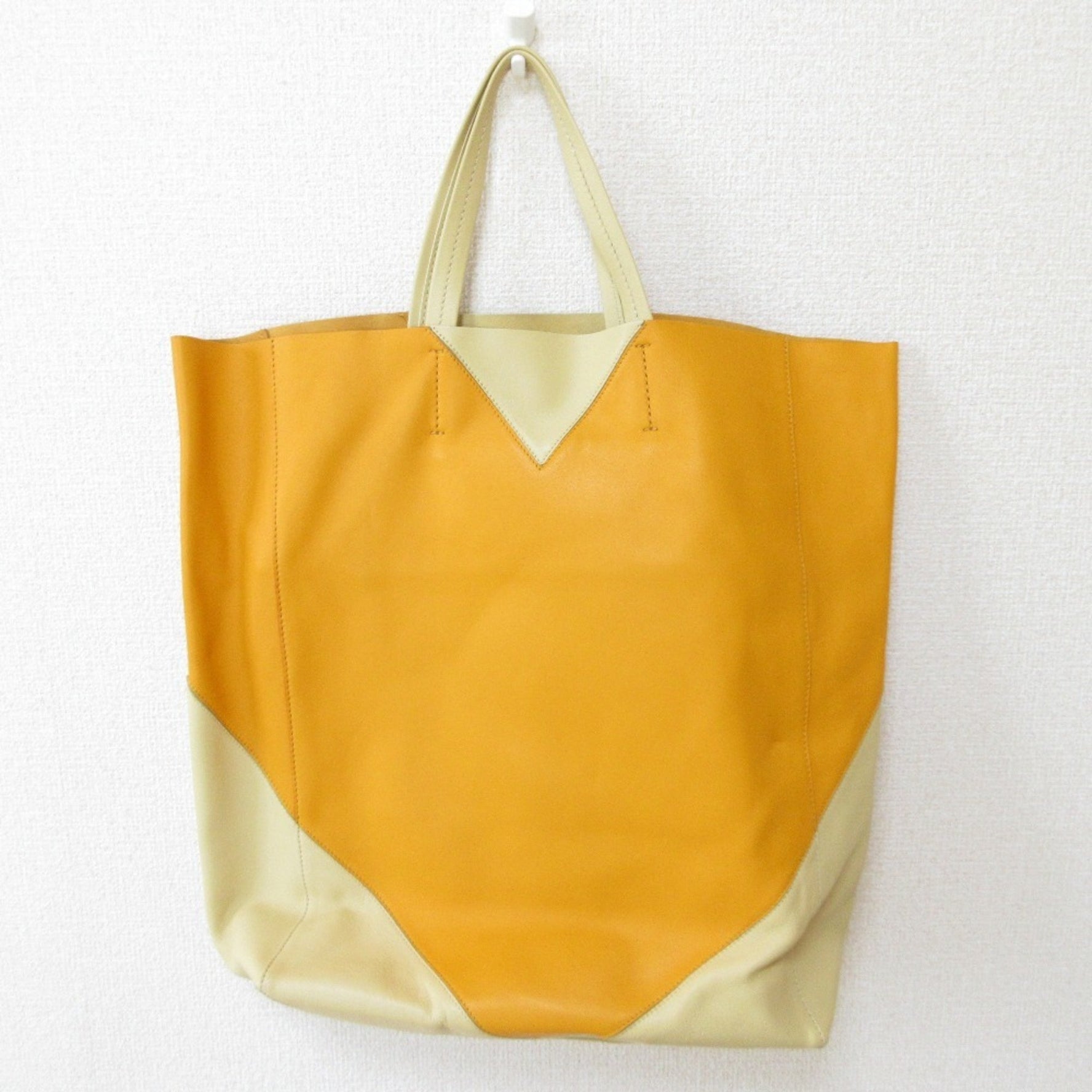 CELINE Vertical Cabas Leather Tote Bag, Yellow and Beige
