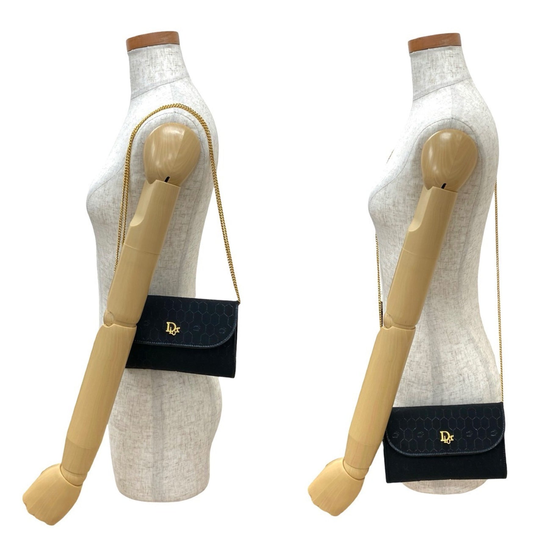 Christian Dior Honeycomb Canvas Leather Chain Semi-Shoulder Bag Pochette