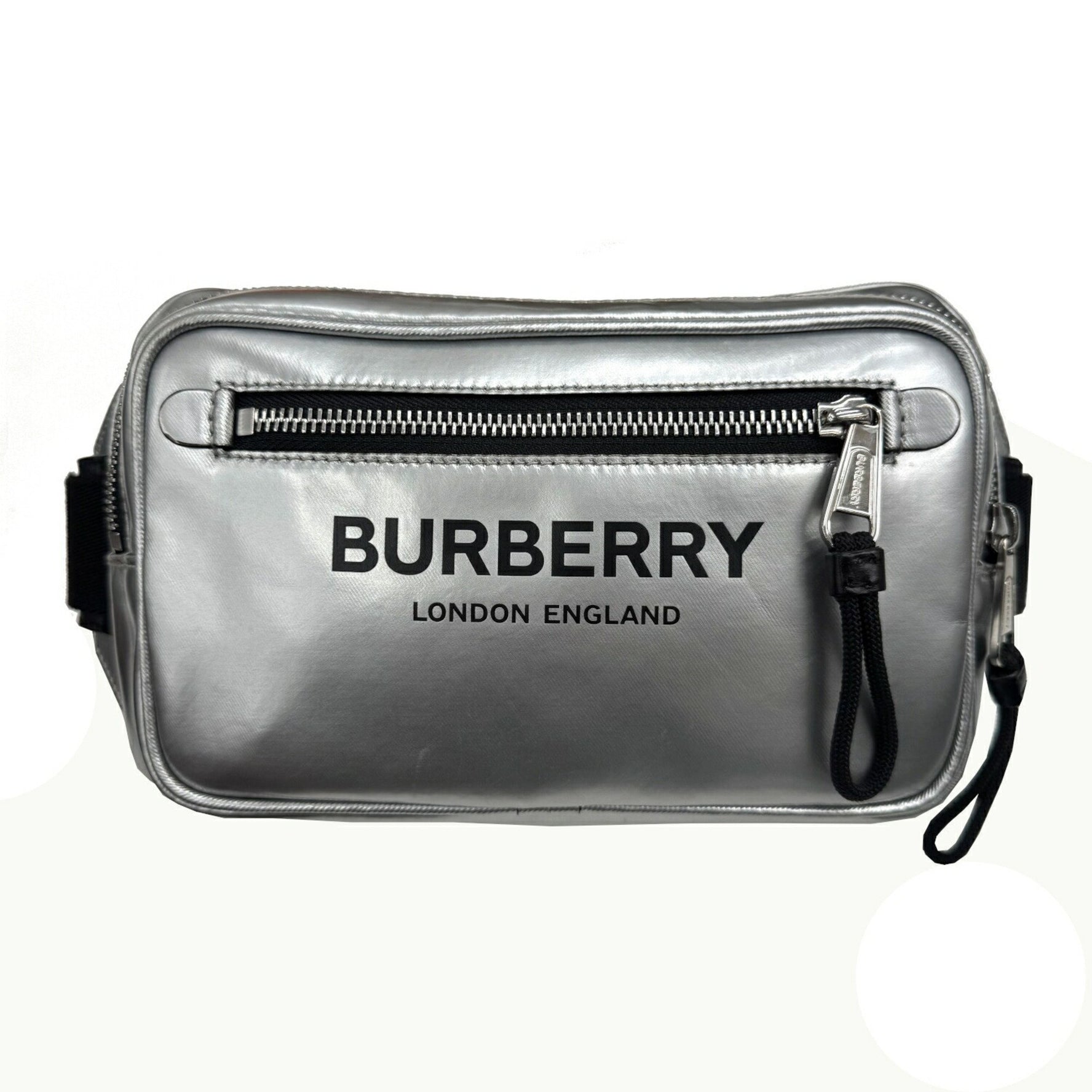 BURBERRY Body Bag Waist Shoulder Metallic Silver Leather Men Women