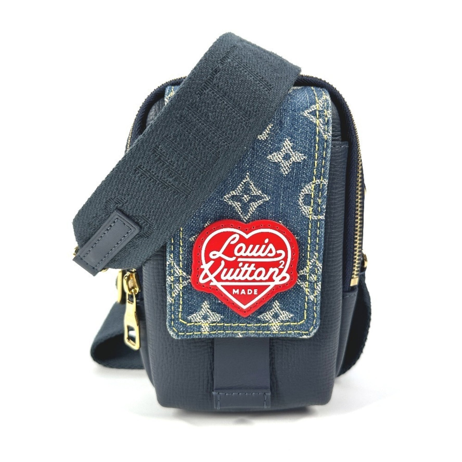 Louis Vuitton Monogram Denim NIGO Collaboration Double Phone Pouch Bag Pochette Crossbody Shoulder Leather Men's