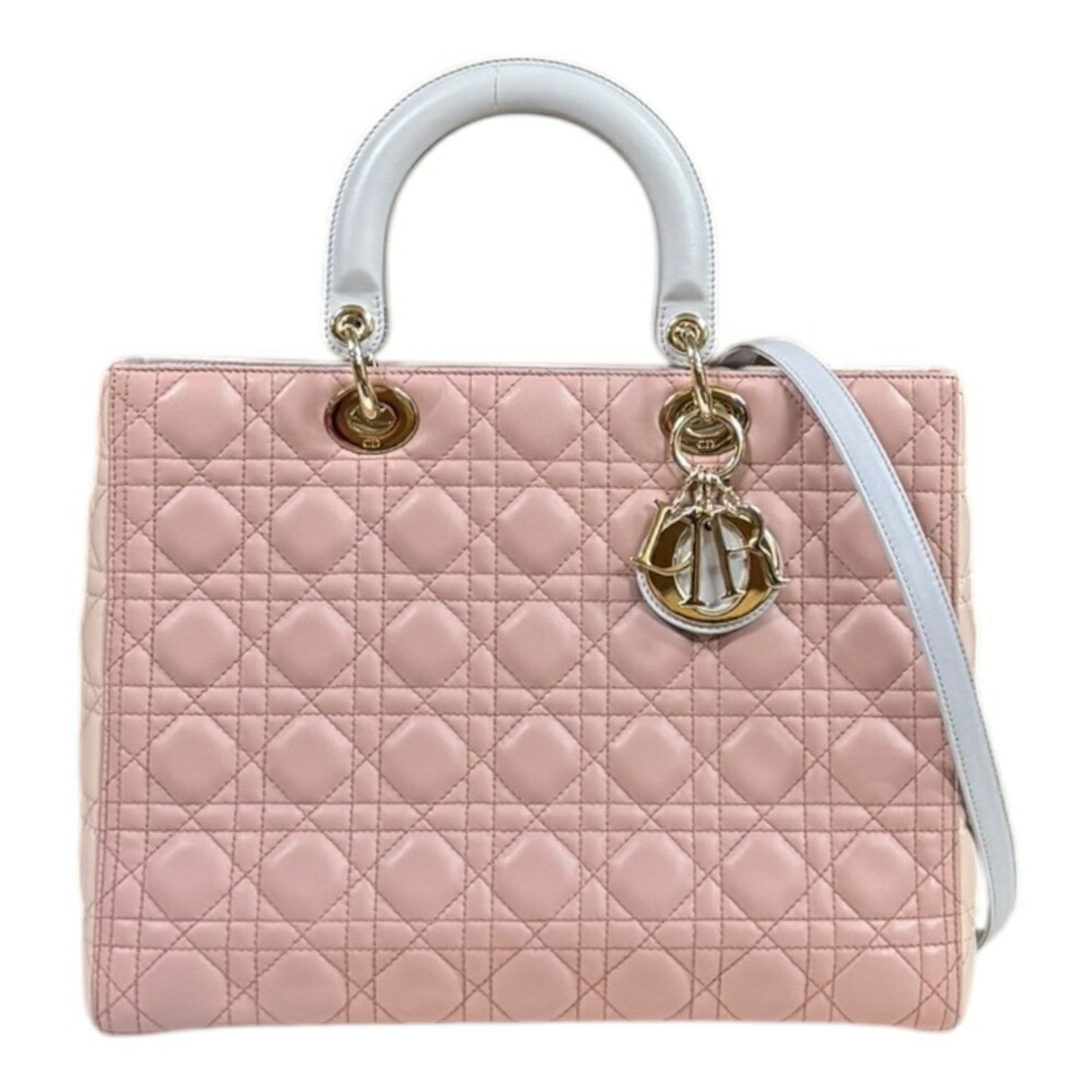 Christian Dior Dior Lady Large Cannage Shoulder Bag Leather Pink