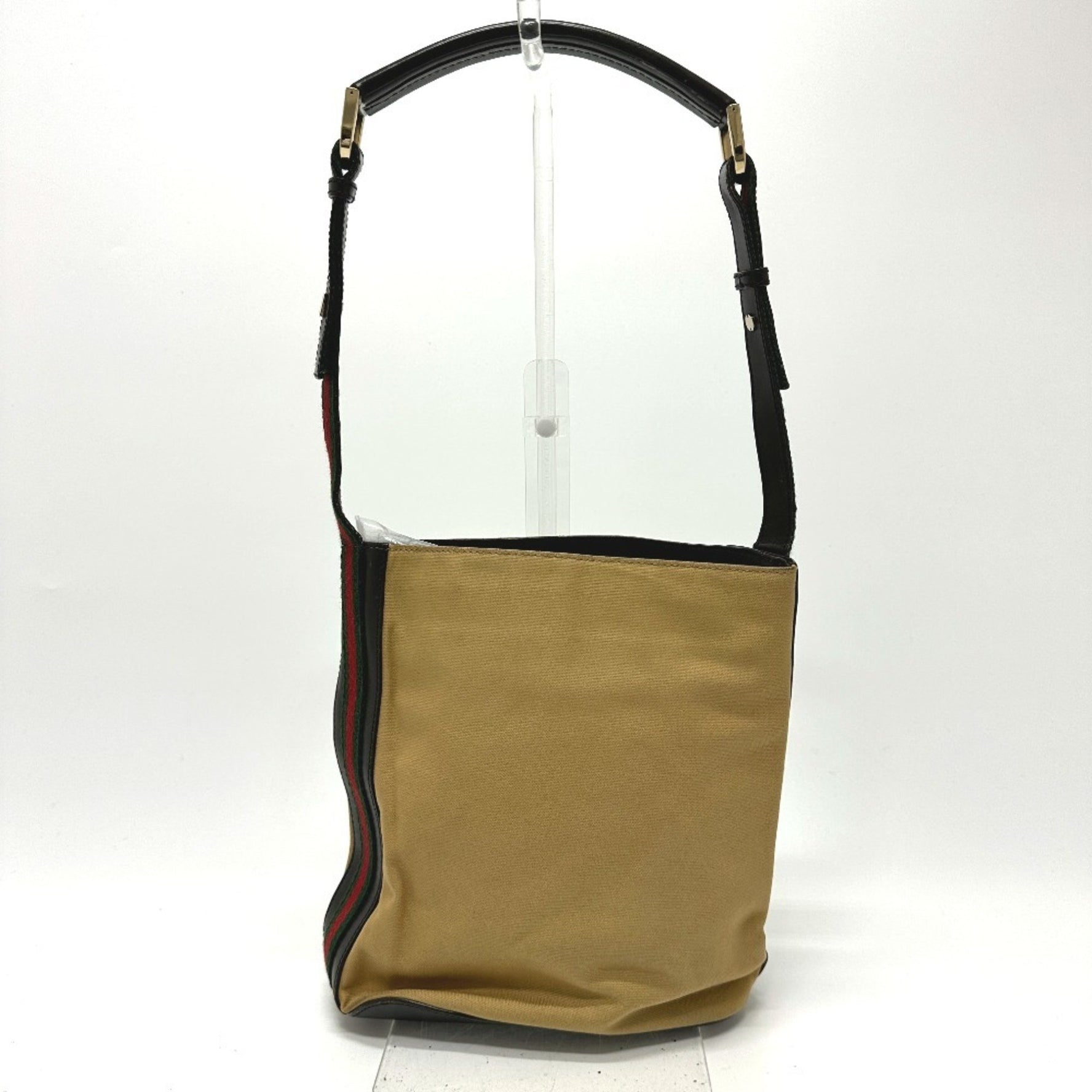 GUCCI 001-4286 Vintage Sherry Line Bucket Shoulder Bag in Leather/Canvas