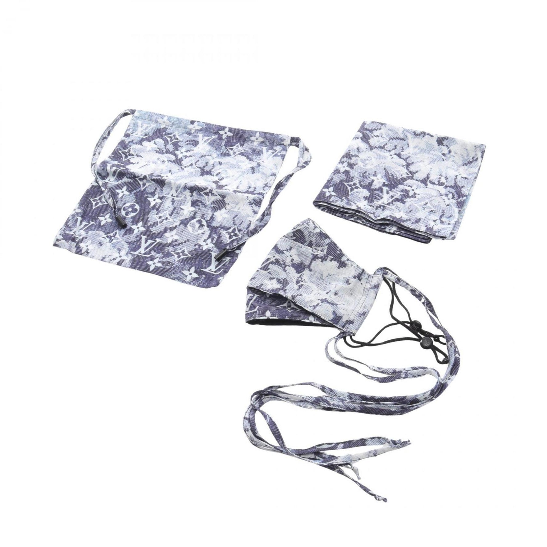 Louis Vuitton Mask Pouch Bandana Accessory, Cotton, Navy and White