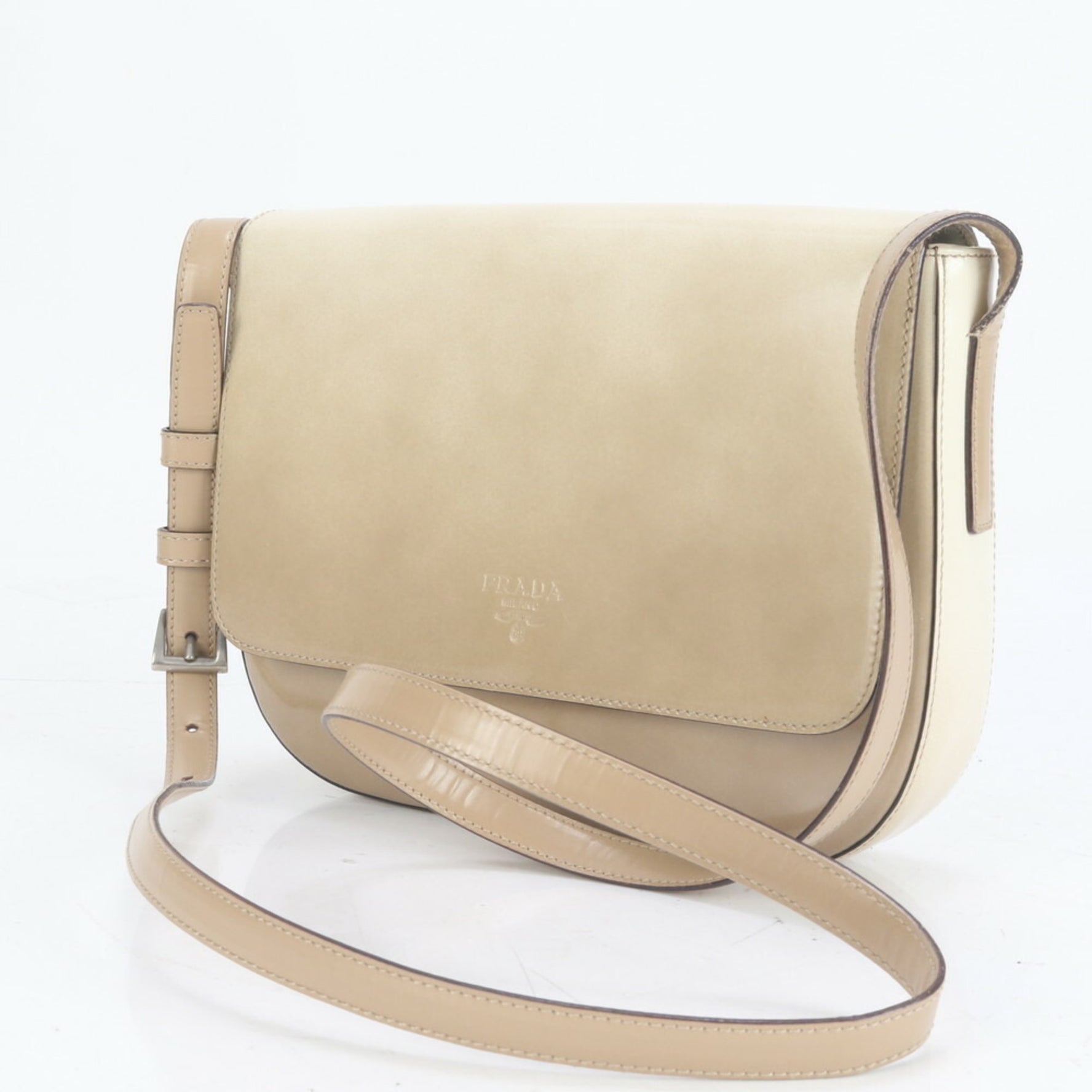 Prada Leather Shoulder Bag, Crossbody Handbag, Tote Beige Gradient, Women's