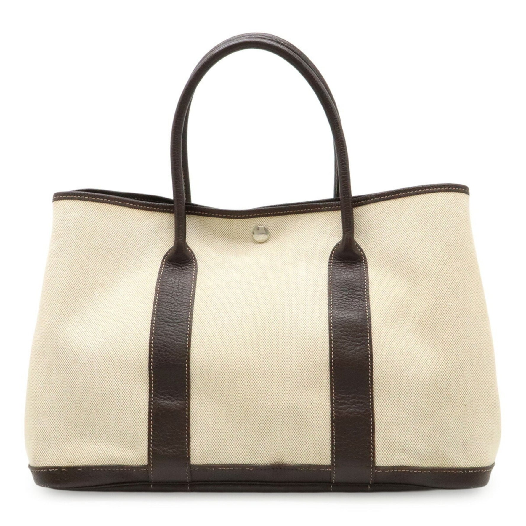 HERMES Garden PM Tote Bag, Handbag, Toile H Canvas, Leather, Beige, Dark Brown