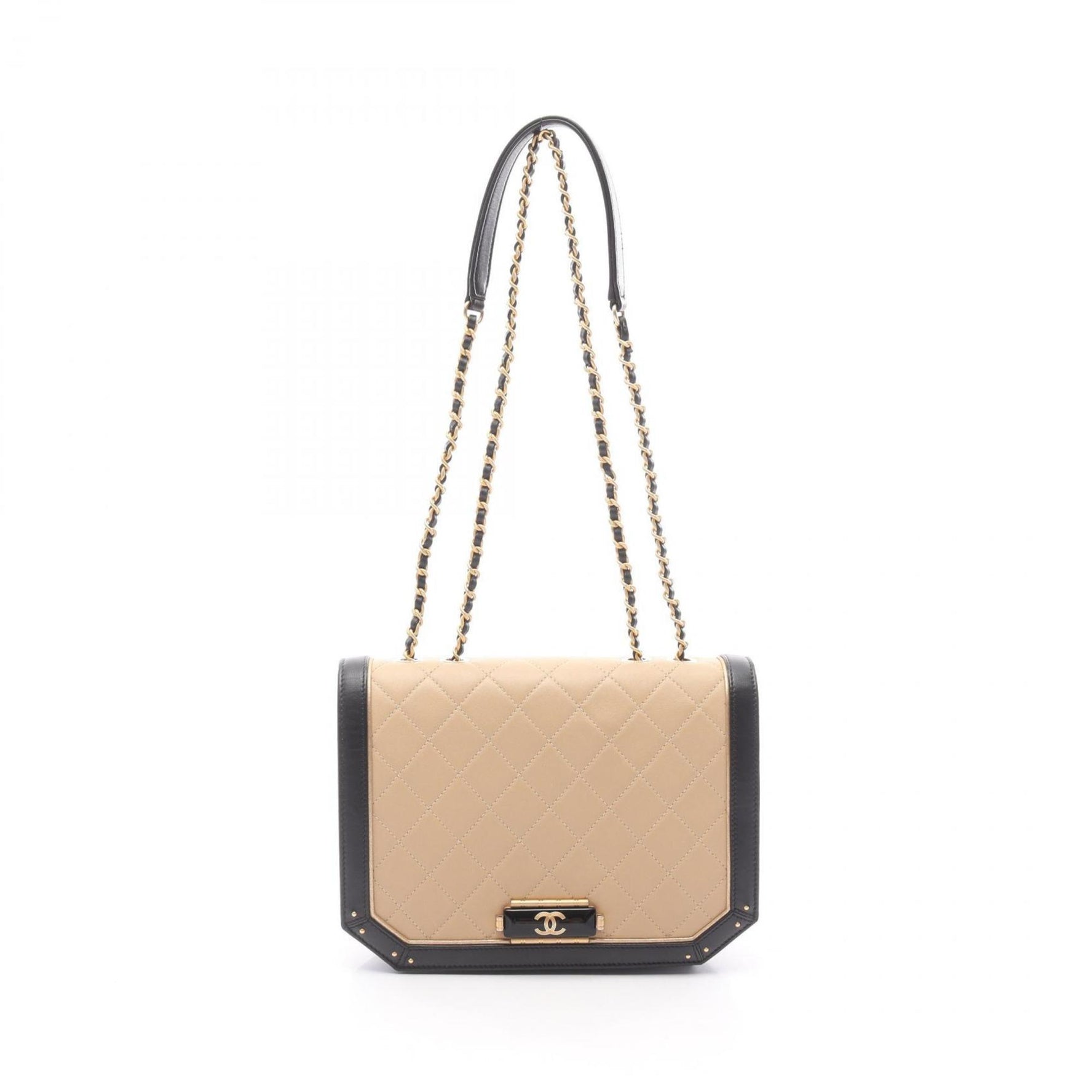 CHANEL Matelasse Shoulder Bag, Leather, Beige, Black