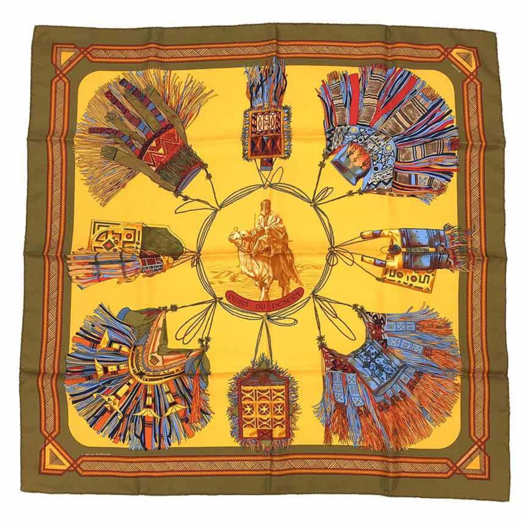 HERMES Carre 90 Scarf Muffler CUIRS DE DESERT Desert leather Nomad Tuareg tribe 100% silk
