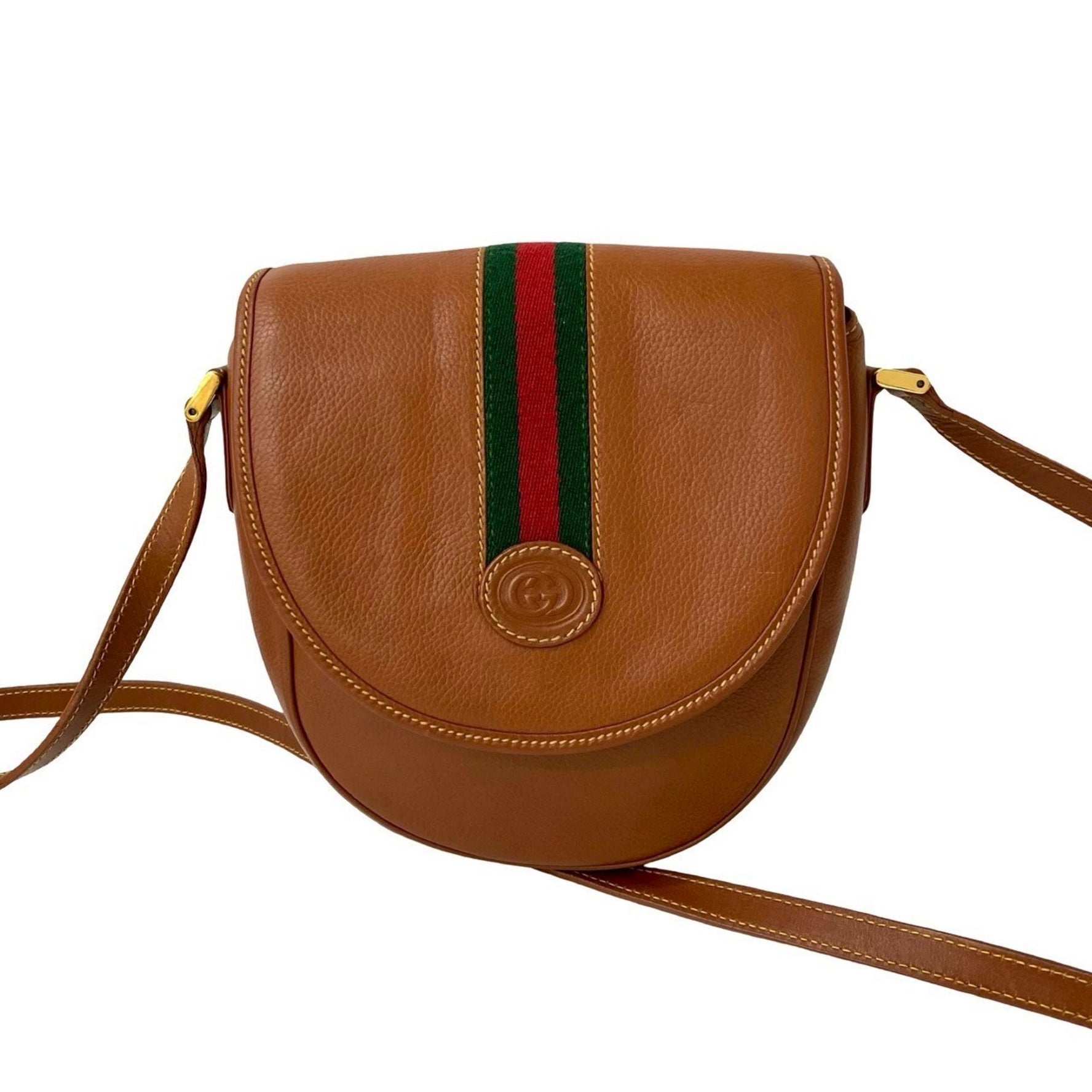 GUCCI Old Vintage Sherry Line GG Logo Leather Shoulder Bag Pochette 824-9