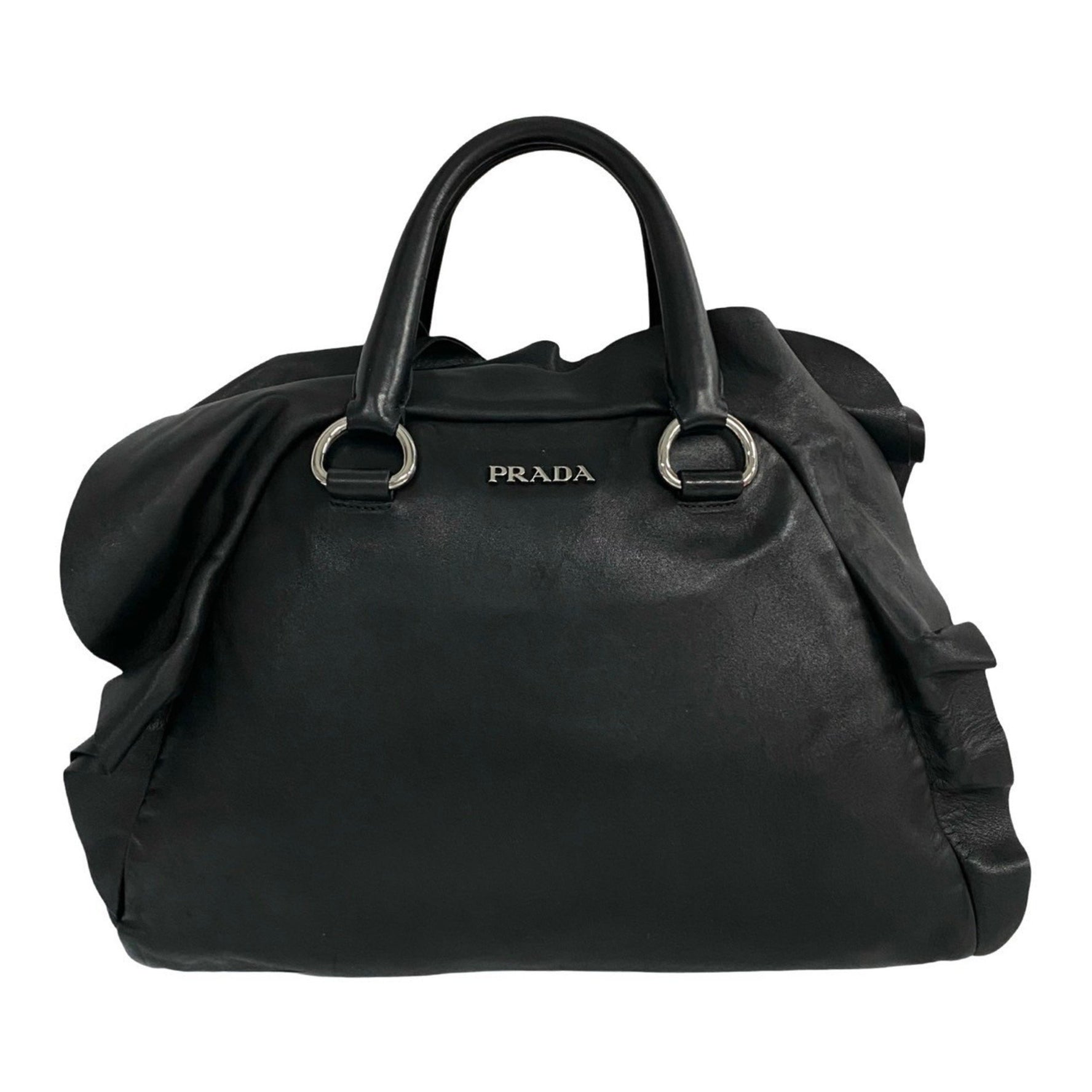 PRADA logo hardware leather zipper handbag mini Boston bag tote