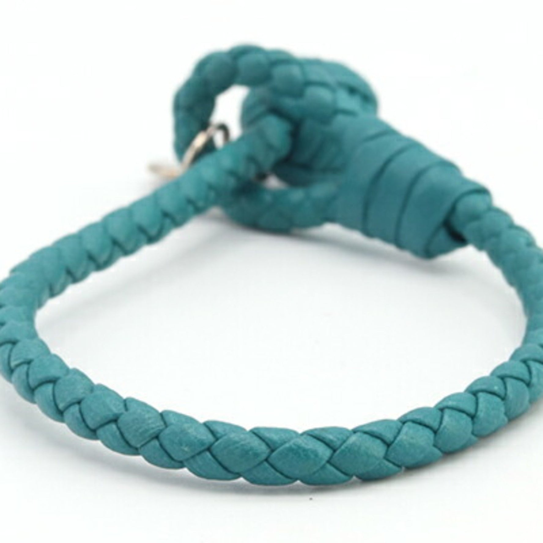 Bottega Veneta Intrecciato Bracelet Blue-Green Leather Bangle
