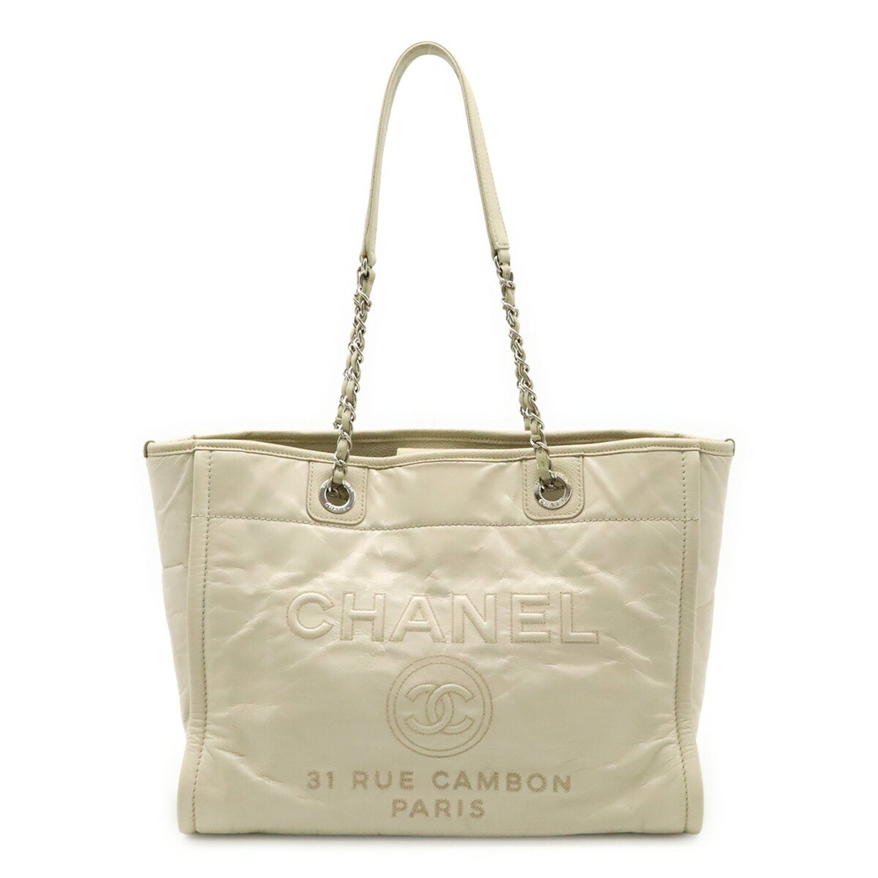 CHANEL Deauville Medium Tote MM Shoulder Bag with Chain Strap, Leather