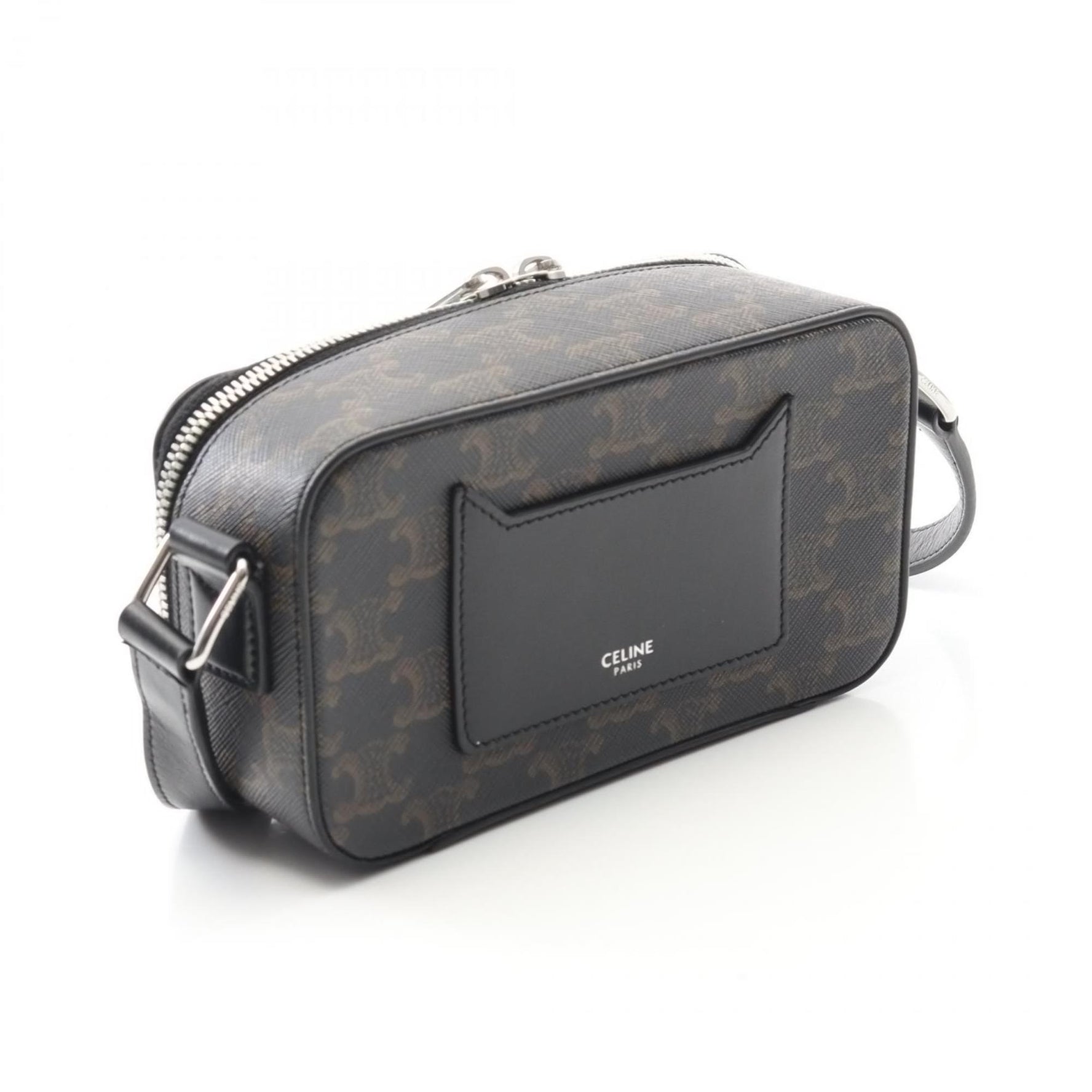 Celine Triomphe Shoulder Bag, Coated Canvas and Leather, Black Brown