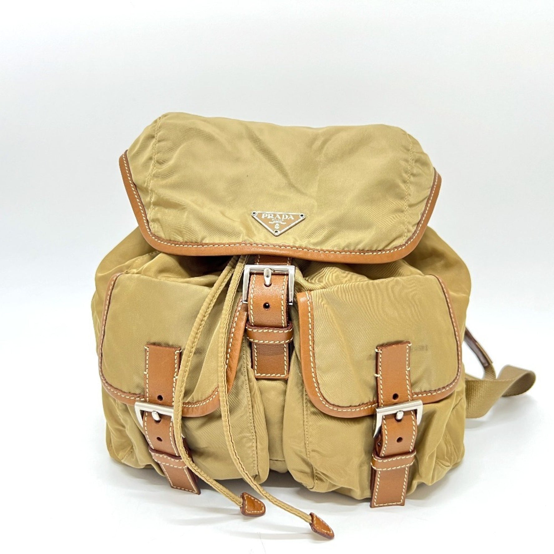 PRADA Logo Plate Double Pocket Backpack Nylon