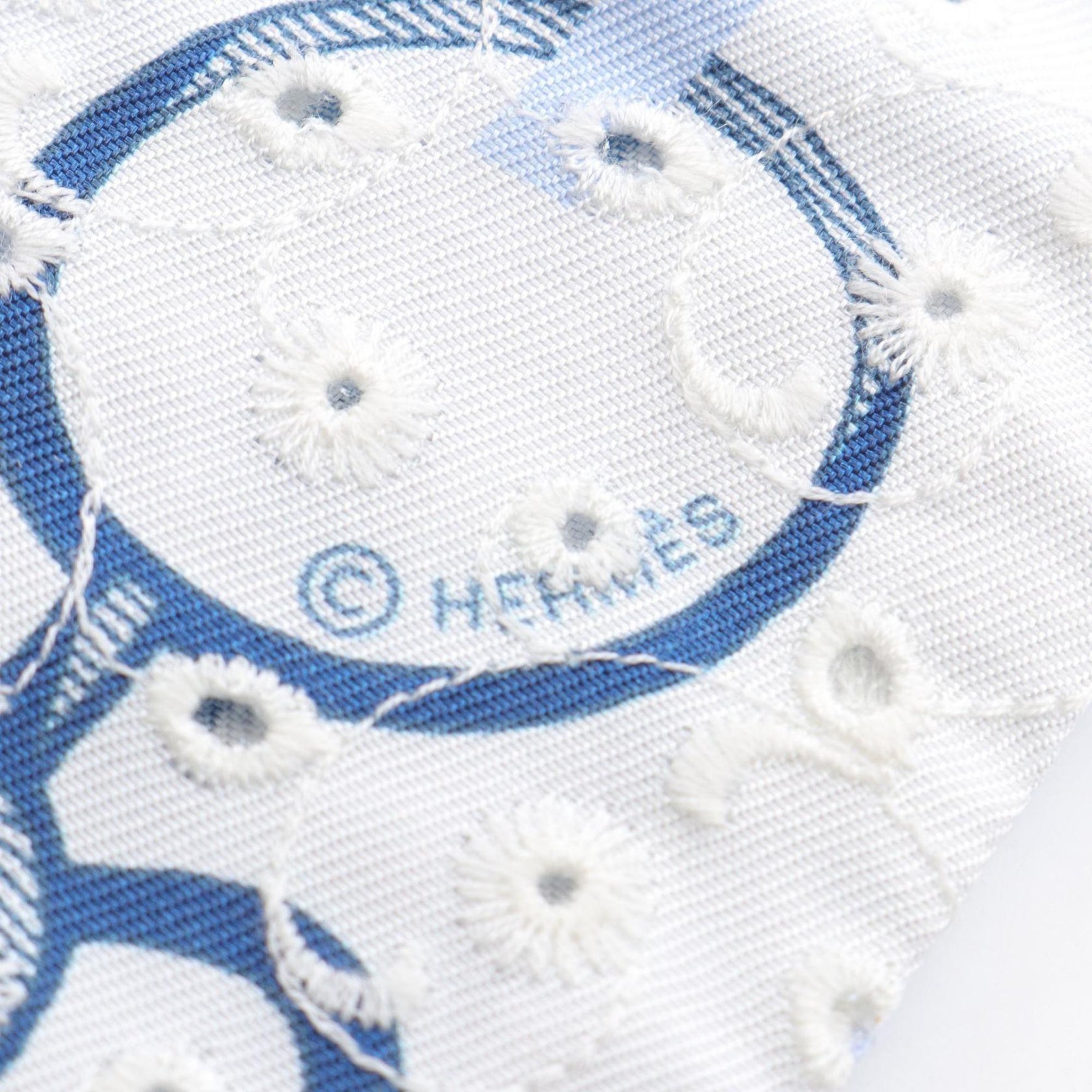 Hermes Hermès Twilly Do Re Boucles Broderie Anglaise Silk Scarf in Blue and Navy