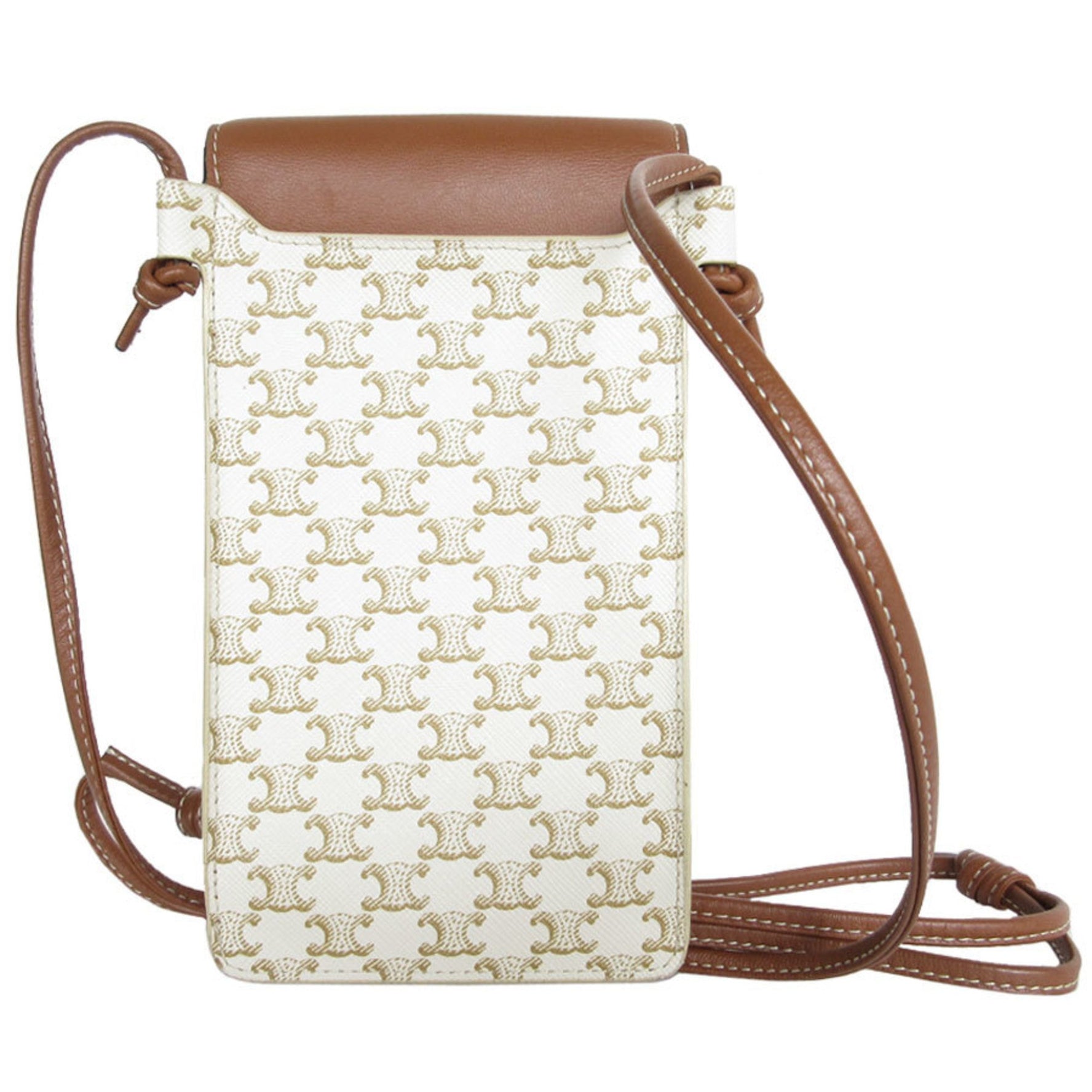 CELINE Smartphone Case Shoulder Pouch Leather Off-White Brown