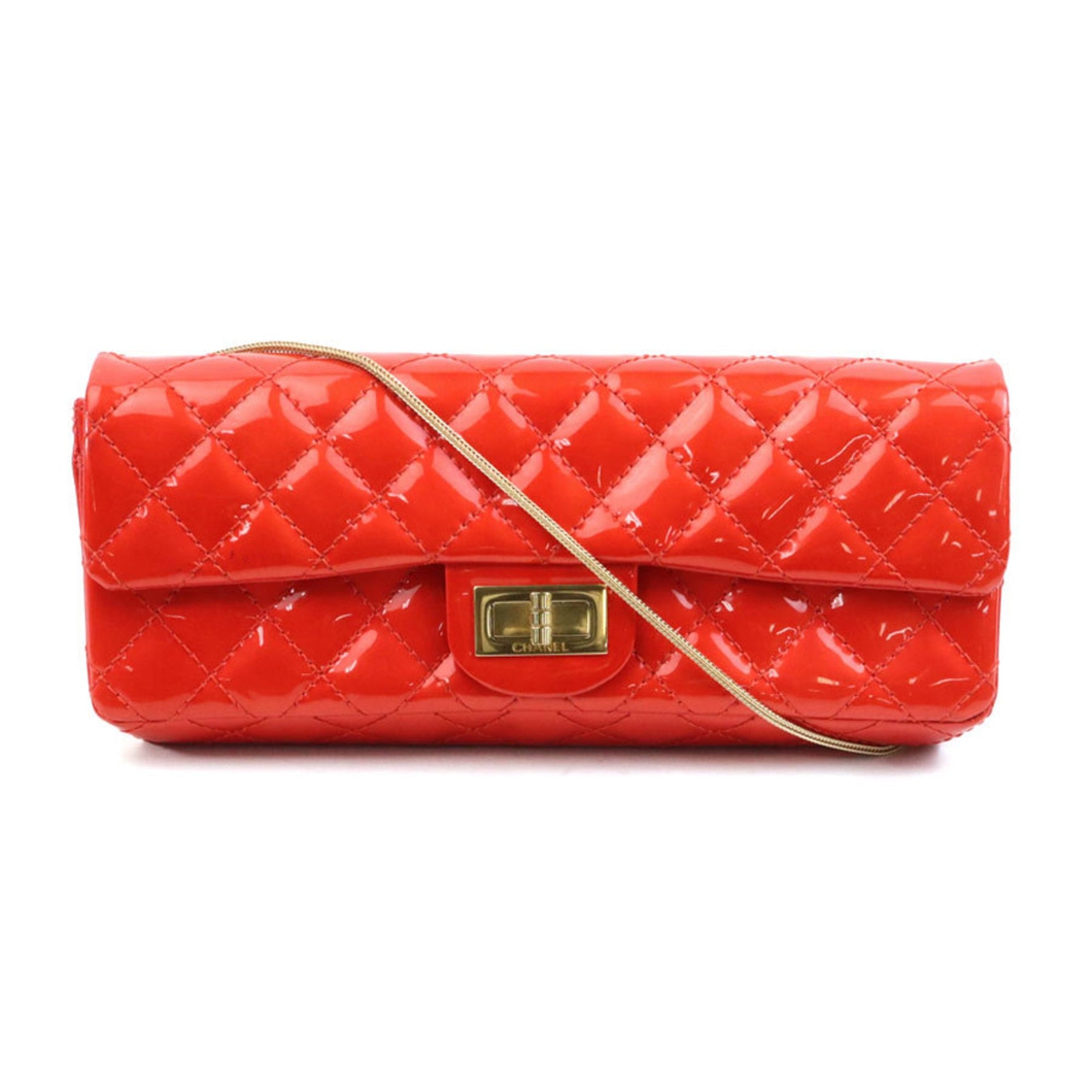 CHANEL Shoulder Bag 2.55 Matelasse Patent Leather Metal Red Gold