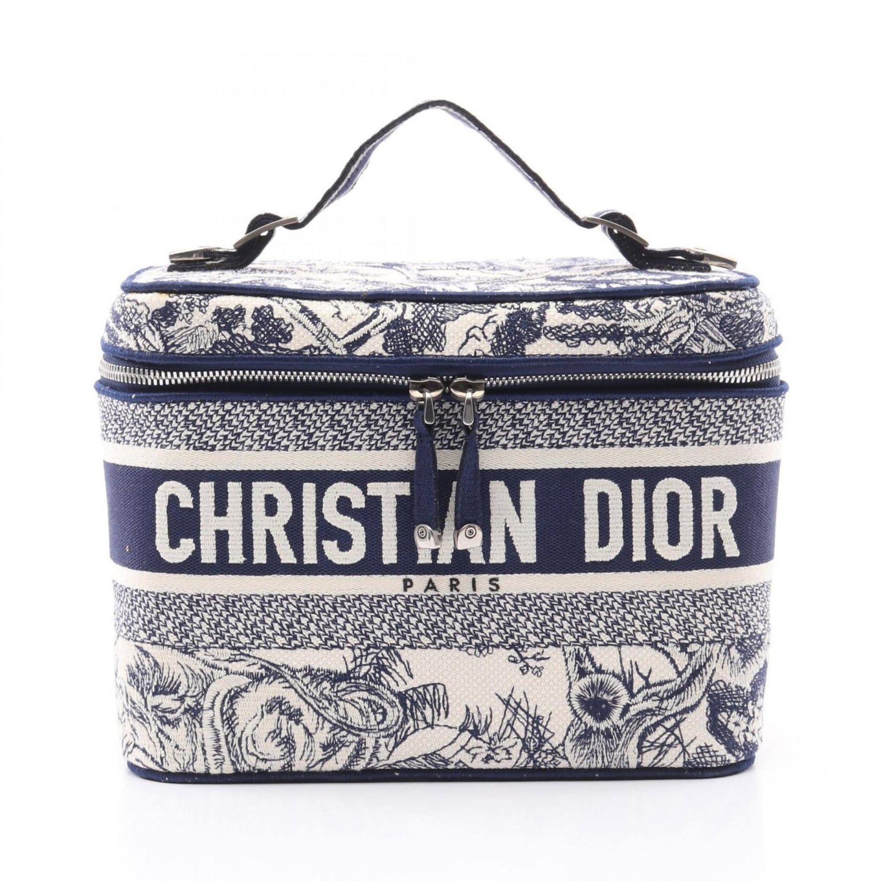 Christian Dior DiorTravel Vanity Handbag Canvas White Navy